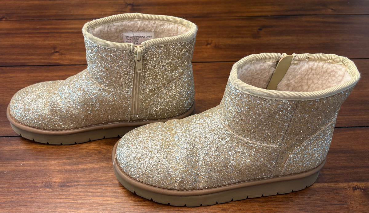 #197 Cat & Jack Girls Size 5 Gold Sequin Fleece Lined Boots