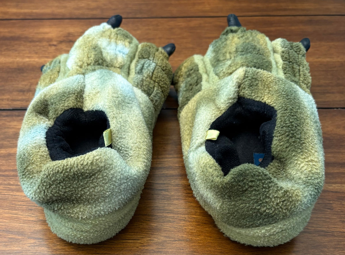 #197 Stride Rite Boys Size 13/1 (XL) Green Dinosaur Feet Slippers