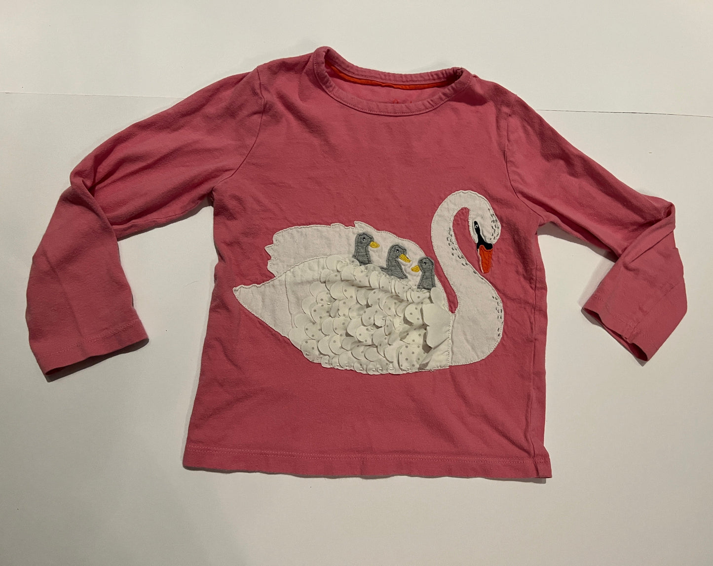 #180 Girls 3-4Y Mini Boden Swan with Babies Applique Long Sleeve