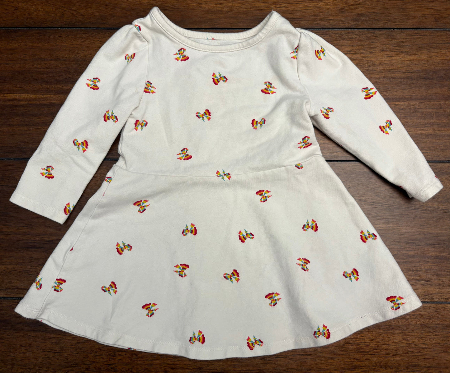 Seller #210 Baby Gap Girls Size 2 Cream Swing Dress with Rainbow Printed Bows