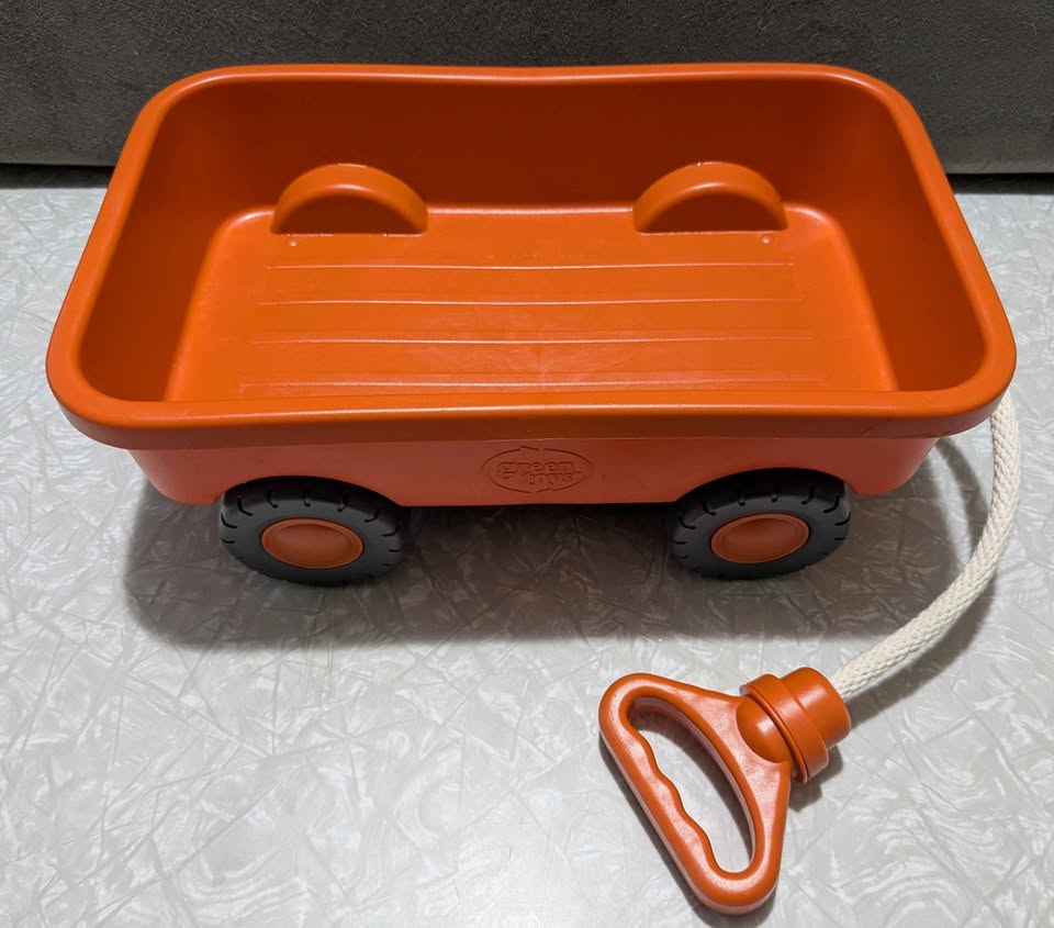 #61 Green Toys Orange Rope Pull Functional Toy Wagon