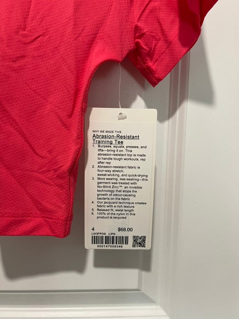 Seller #76 - Lululemon Abrasion-Resistant Training Tee Size 4 Lipgloss NWT $68