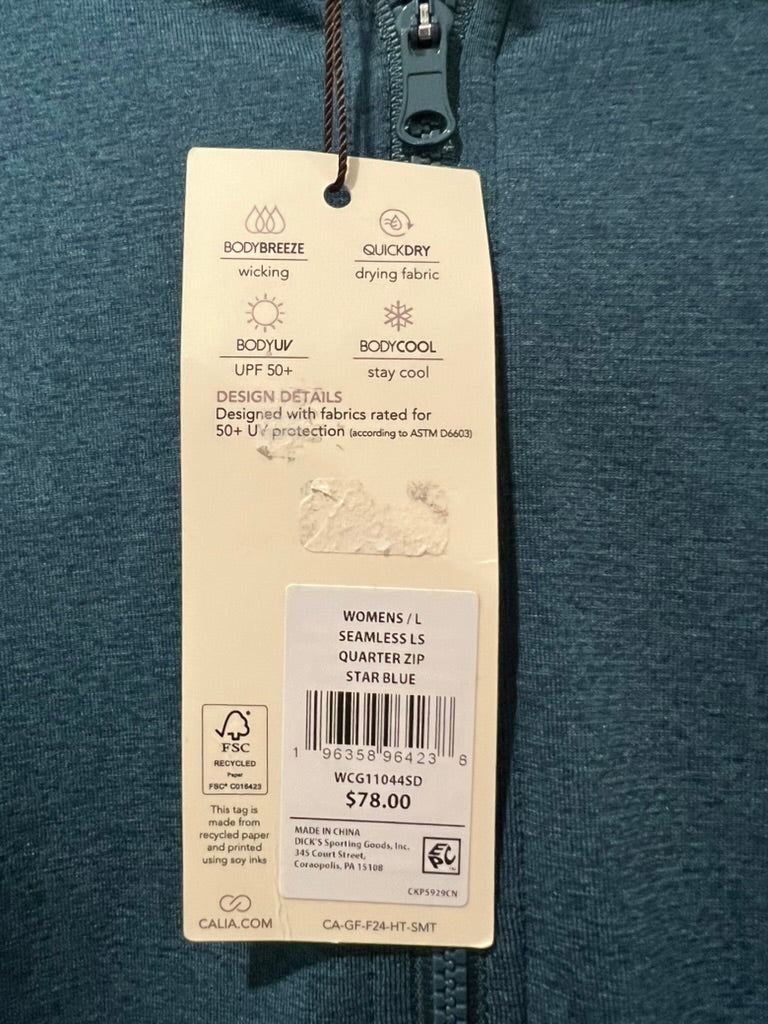 Seller #76 - CALIA Women's Seamless Long Sleeve Quarter Zip Star Blue Size Large NWT