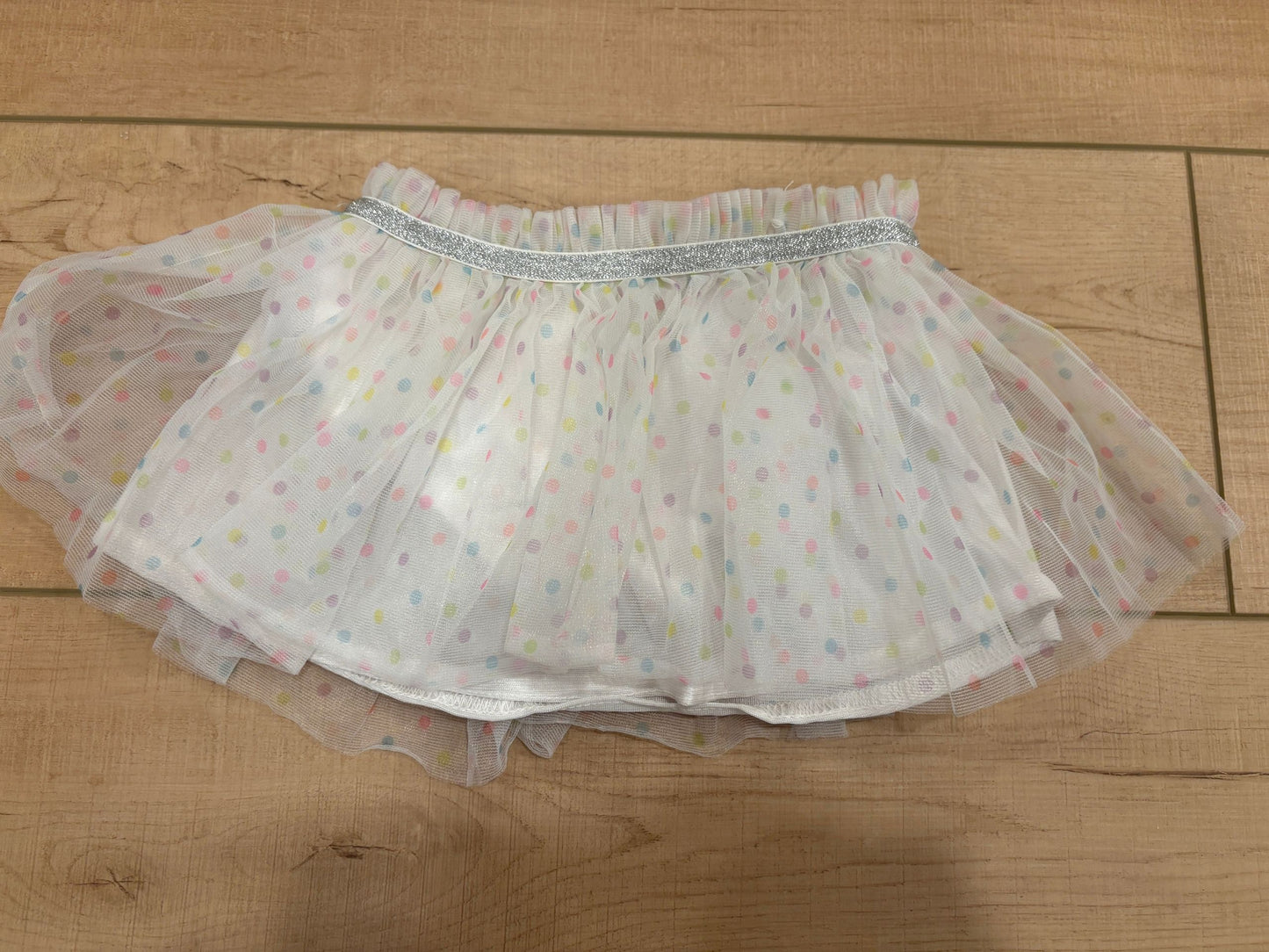#37 3-6M Garanimals Rainbow Dot Tulle and Silver Sparkle Band Tutu Skirt