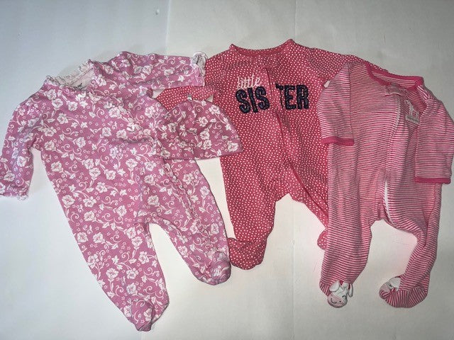 #78 girls 3 months pink sleepers set of 3