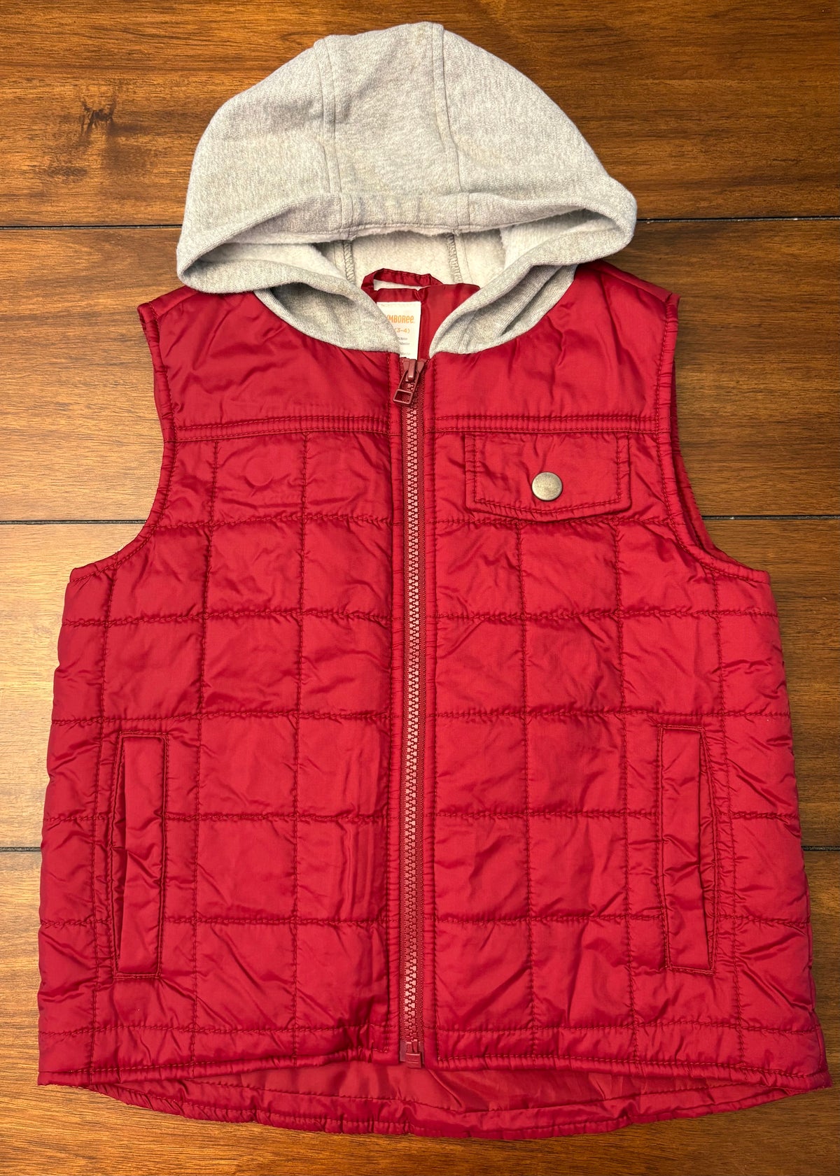 #197 Gymboree Boys Size 3-4 (XS) Dark Red Hooded Puffer Vest