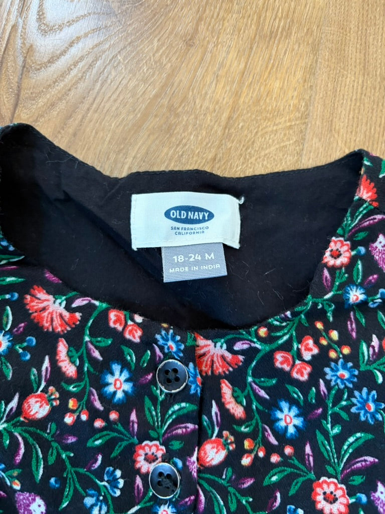 #6 - Old Navy Girls Black & Floral Dress - 18-24 months