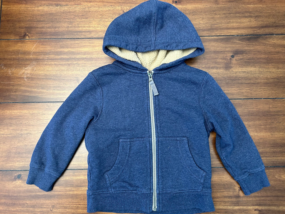 #197 Hanna Andersson Boys Size 3 (90) Blue Sherpa Lined Hooded Sweatshirt
