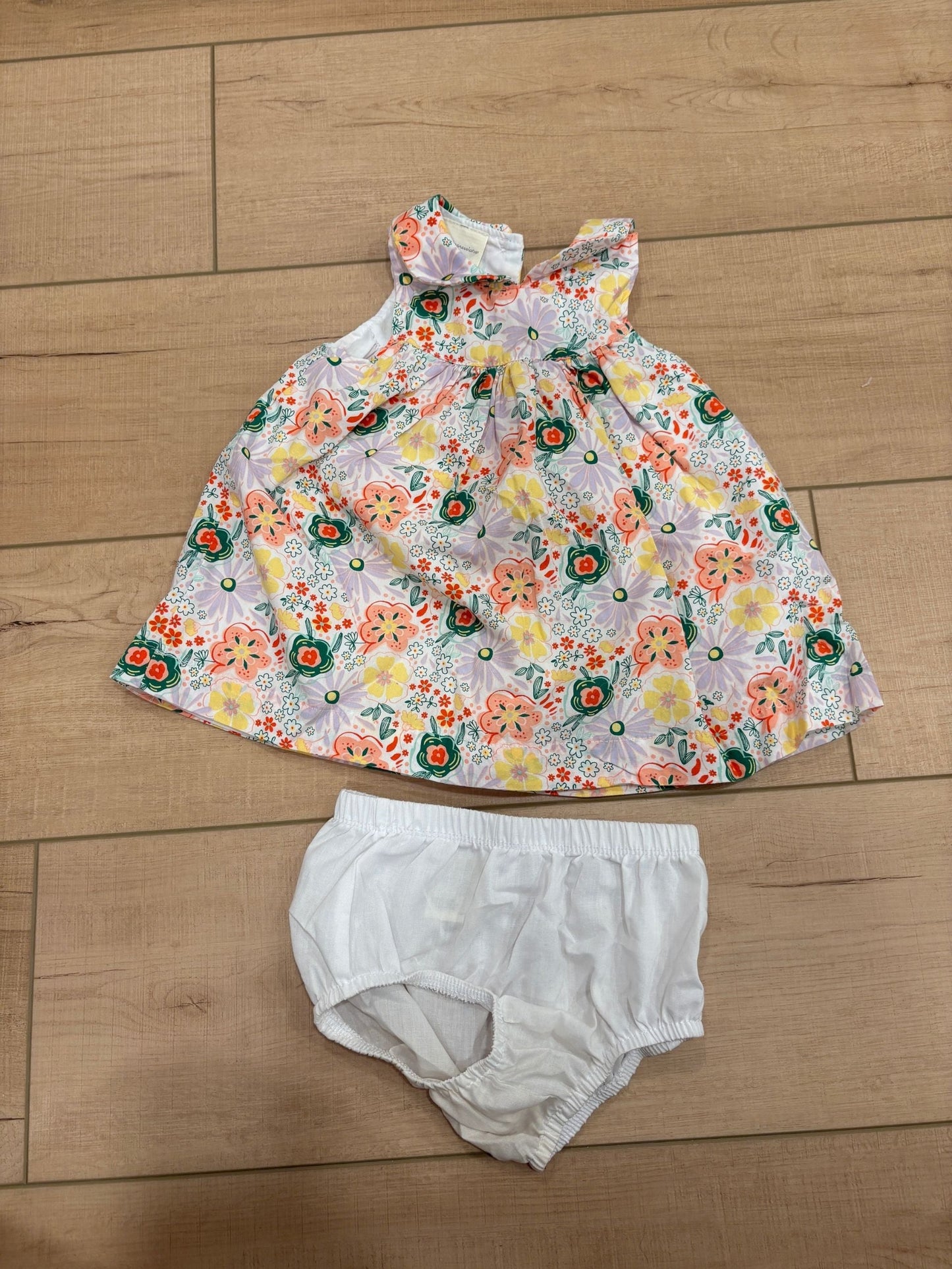 #37 REDUCED-6-9M Girls First Impressions Peter Pan Collar Floral Dress and Matching Bloomers
