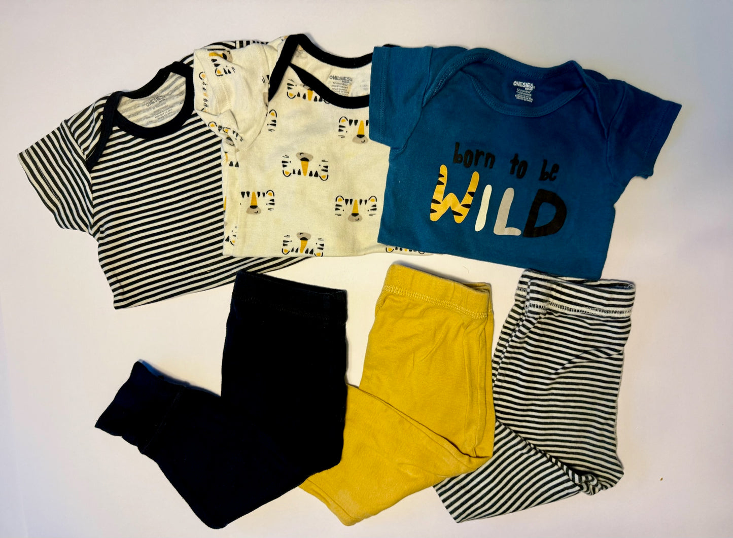 Seller #18 12mo Short Sleeve Onsie "Wild" 6piece set with By Onesie and Carters Brand