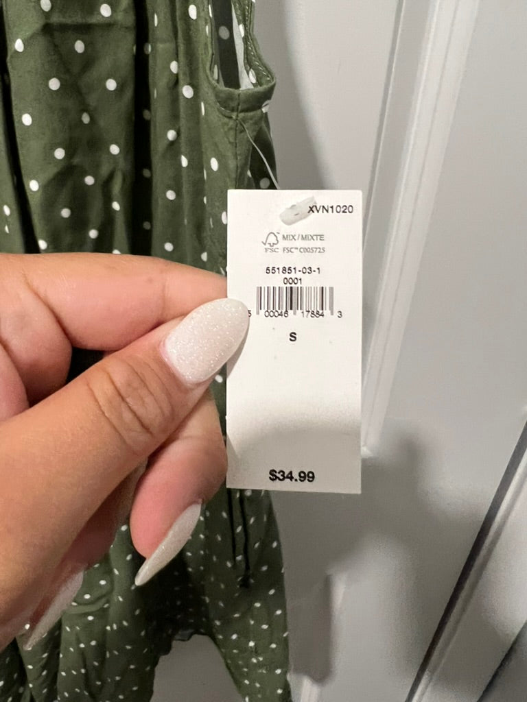 Seller #76 - Old Navy Sleeveless Surplice-Back Romper Small 3.5" Inseam Green Dots NWT $35