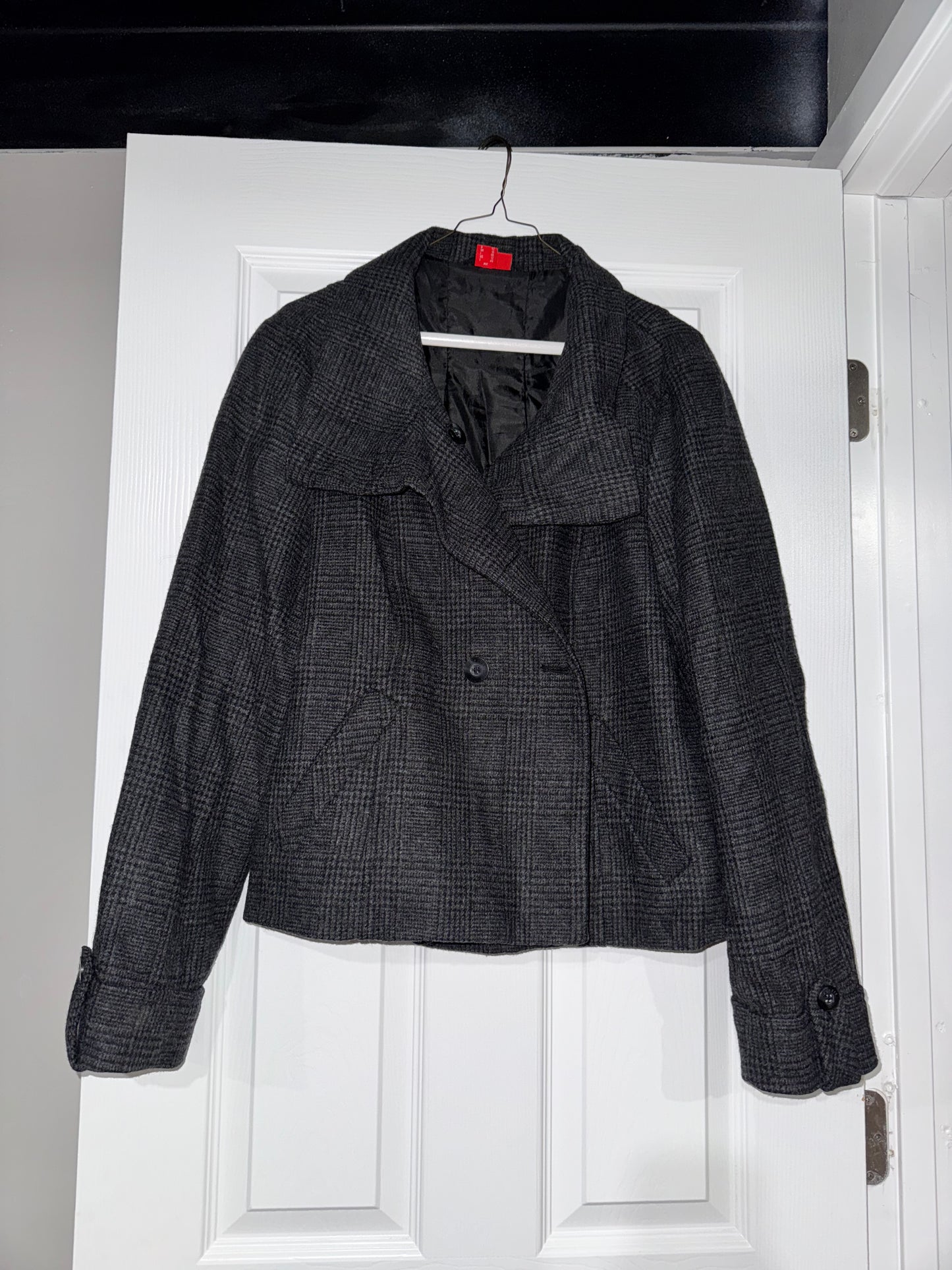 #133 Esprit Grey Plaid Coat Sz 12 Womens