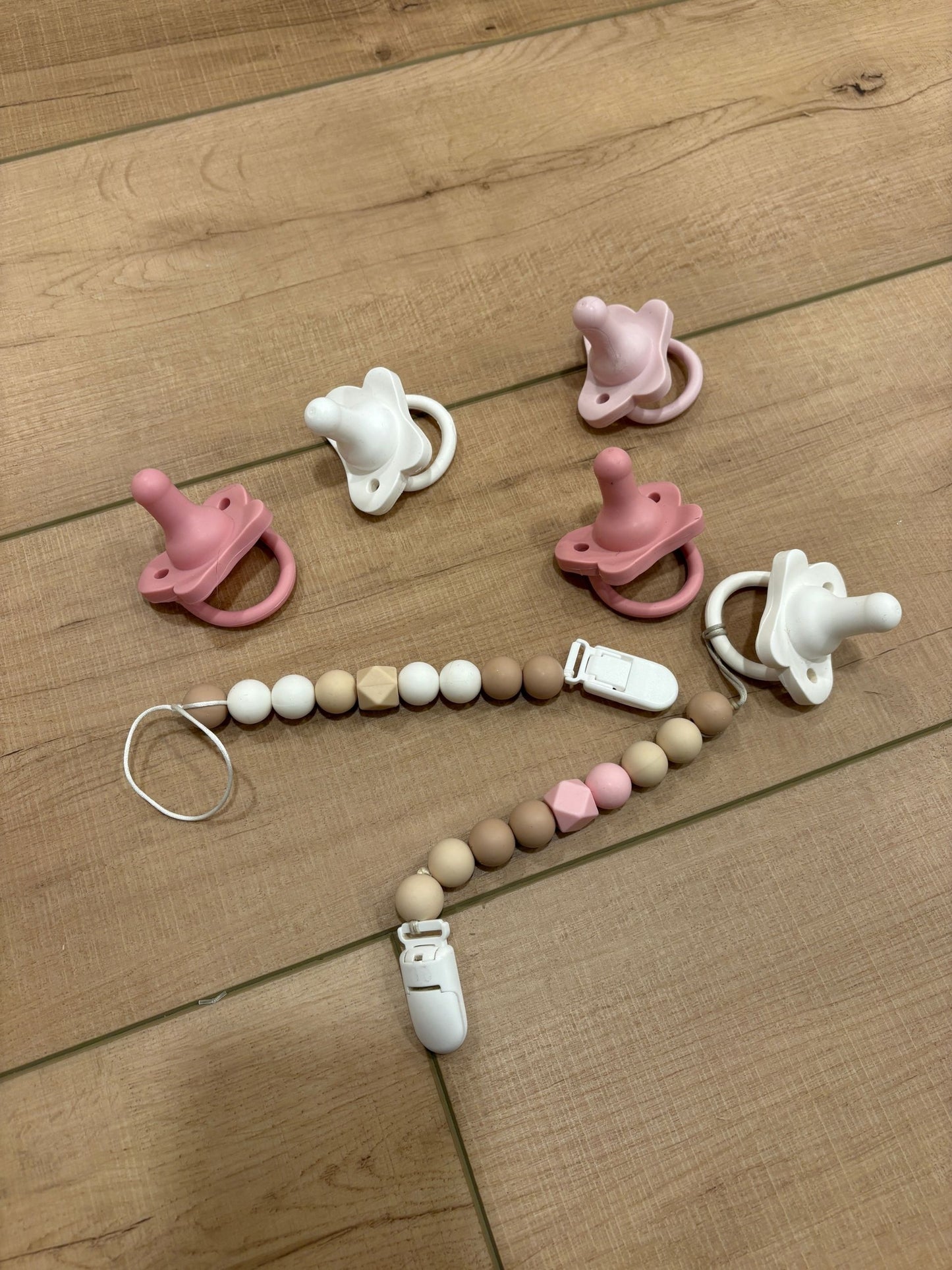 #37 Girls Dr. Brown's Pink Pacifiers and Pacifier Silicone Holders