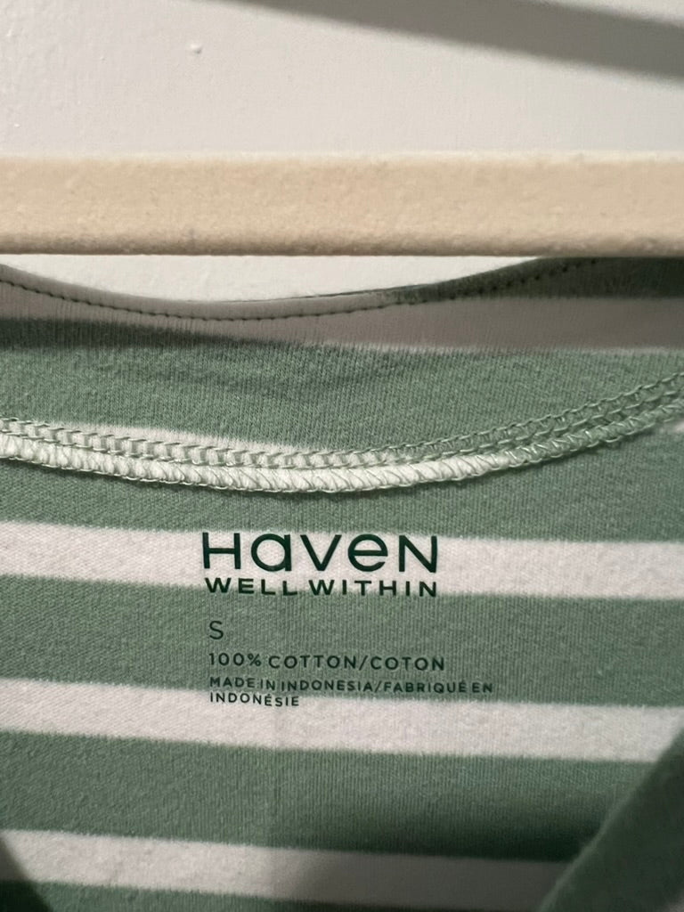 Seller #76 - Talbots Haven Well Within Willow Green Organic Cotton Interlock Striped Dress S