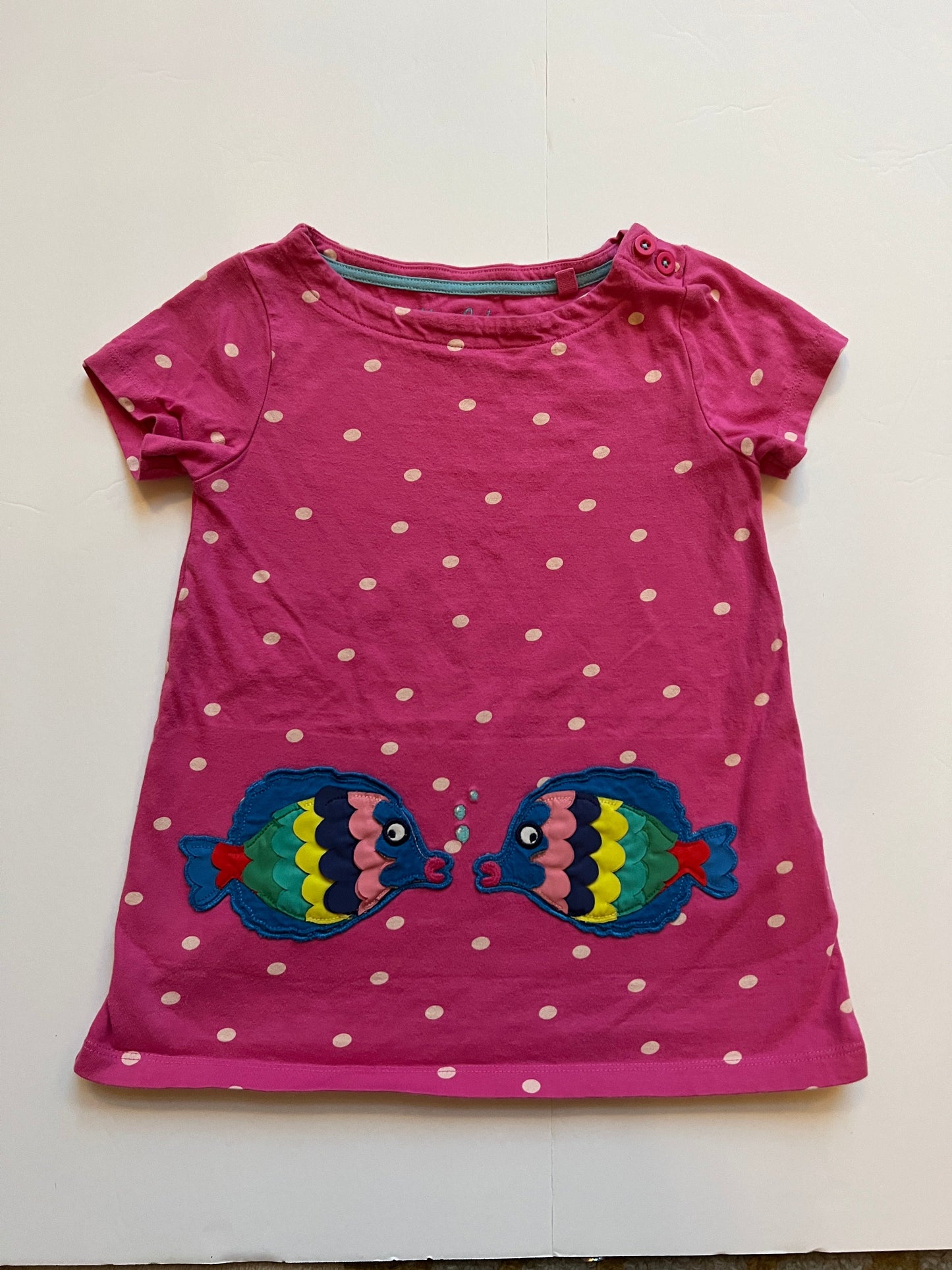 #180 Girls 2-3Y Mini Boden Kissing Fish Applique Pocket Tunic Shirt Dress