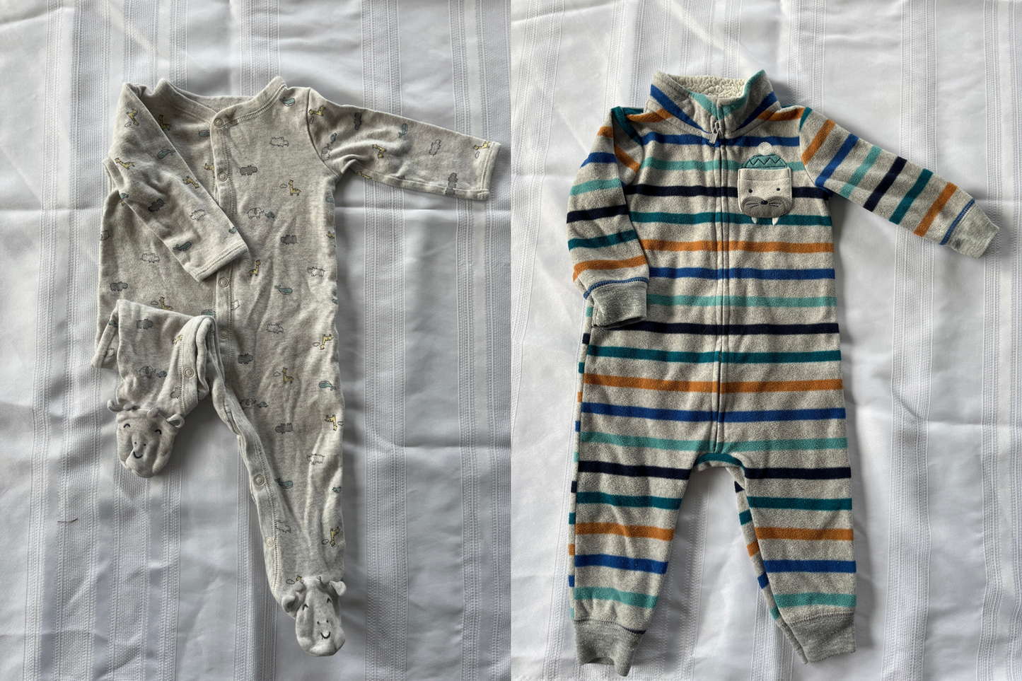 #29 9 mo Boys Carters long sleeve rompers set of 2 1 footed EUC