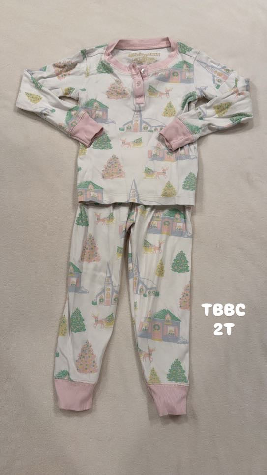 #145 TBBC pastel holiday pajama set Girls 2T GUC