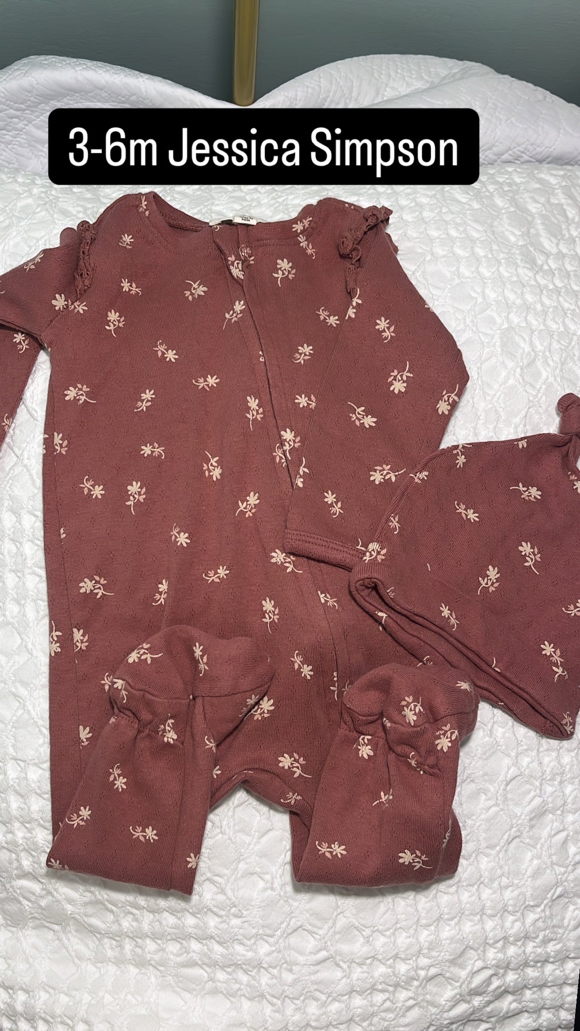 *reduced* Seller #60. Jessica Simpson 3-6 month onesie & hat baby girl set