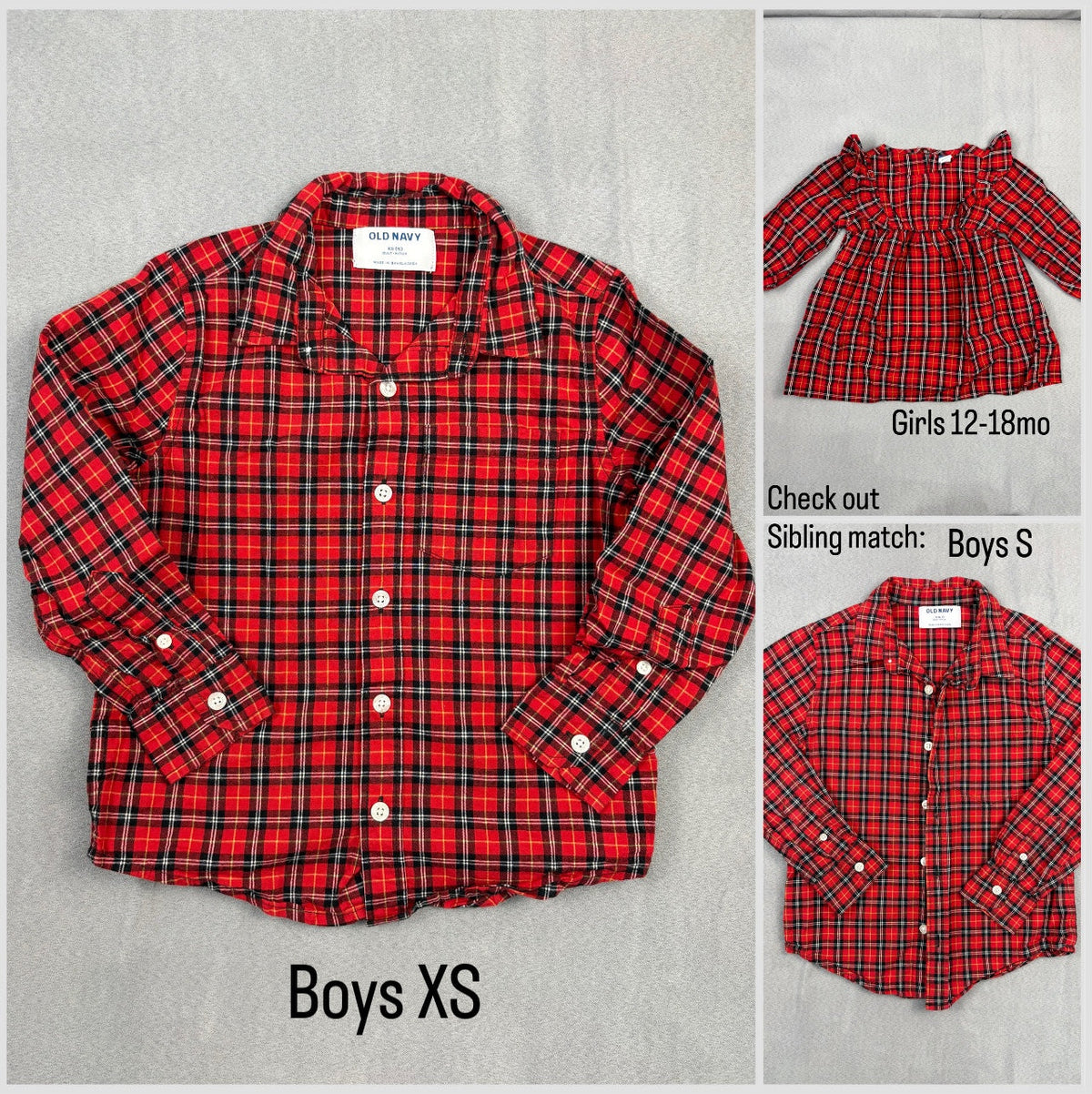 #39 XS Boys Old Navy Christmas Plaid Button-down (sibling match)