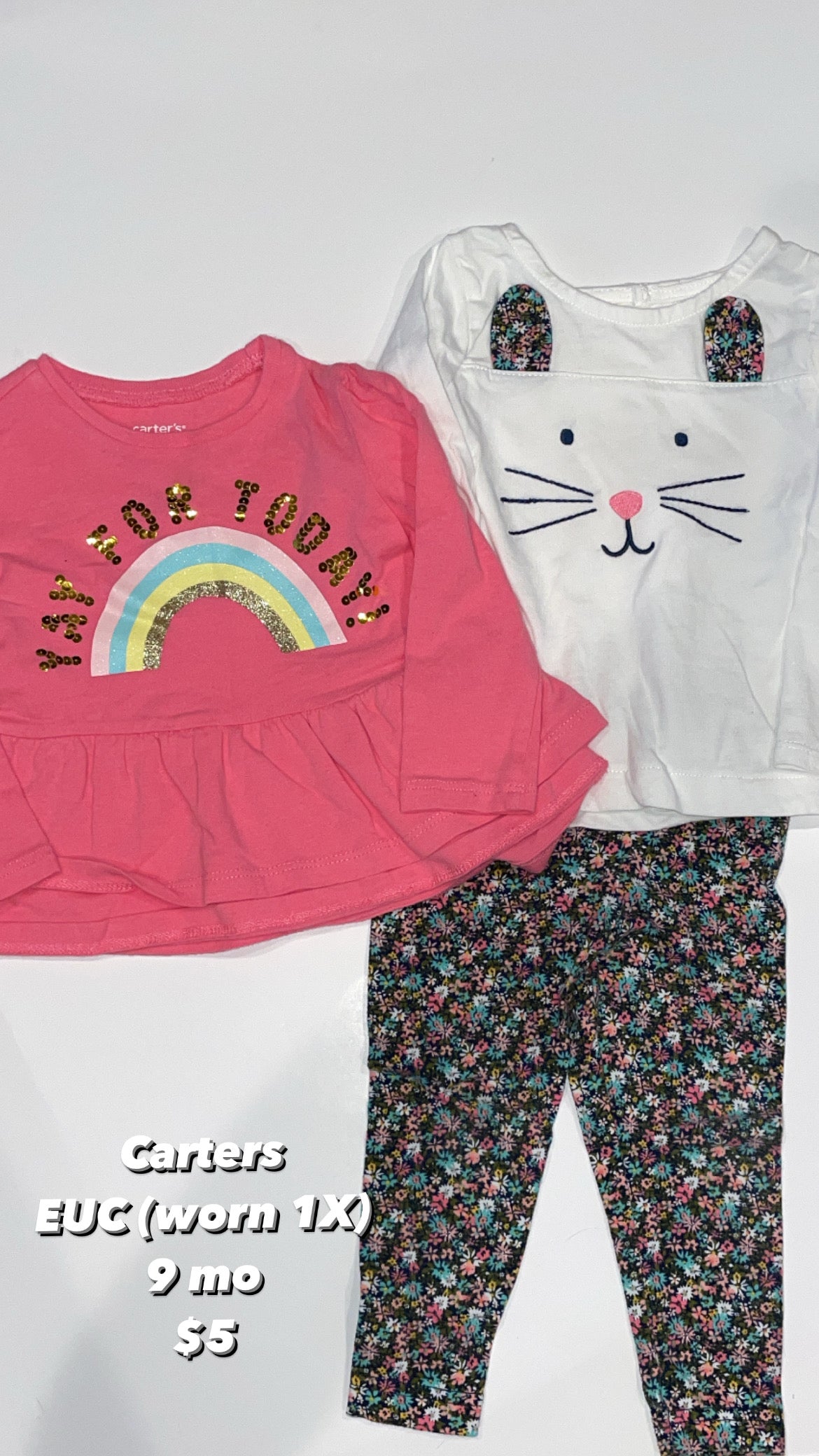 44 Carter's 9 mo long sleeve shirt duo with matching pants