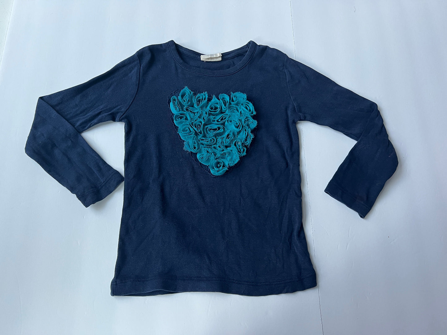 #180 Girls 3-4Y Mini Boden Teal Tulle Heart Long Sleeve