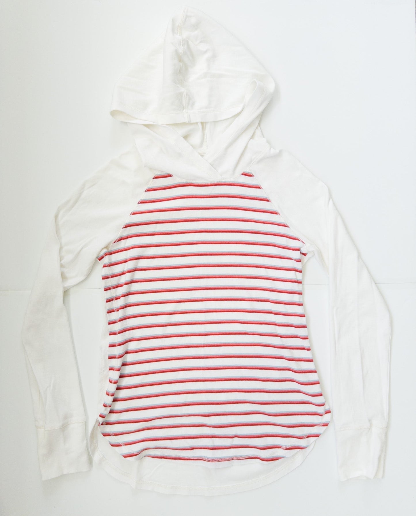 #153 Eddie Bauer Ivory Hooded Long Sleeve Women's Shirt Size Small