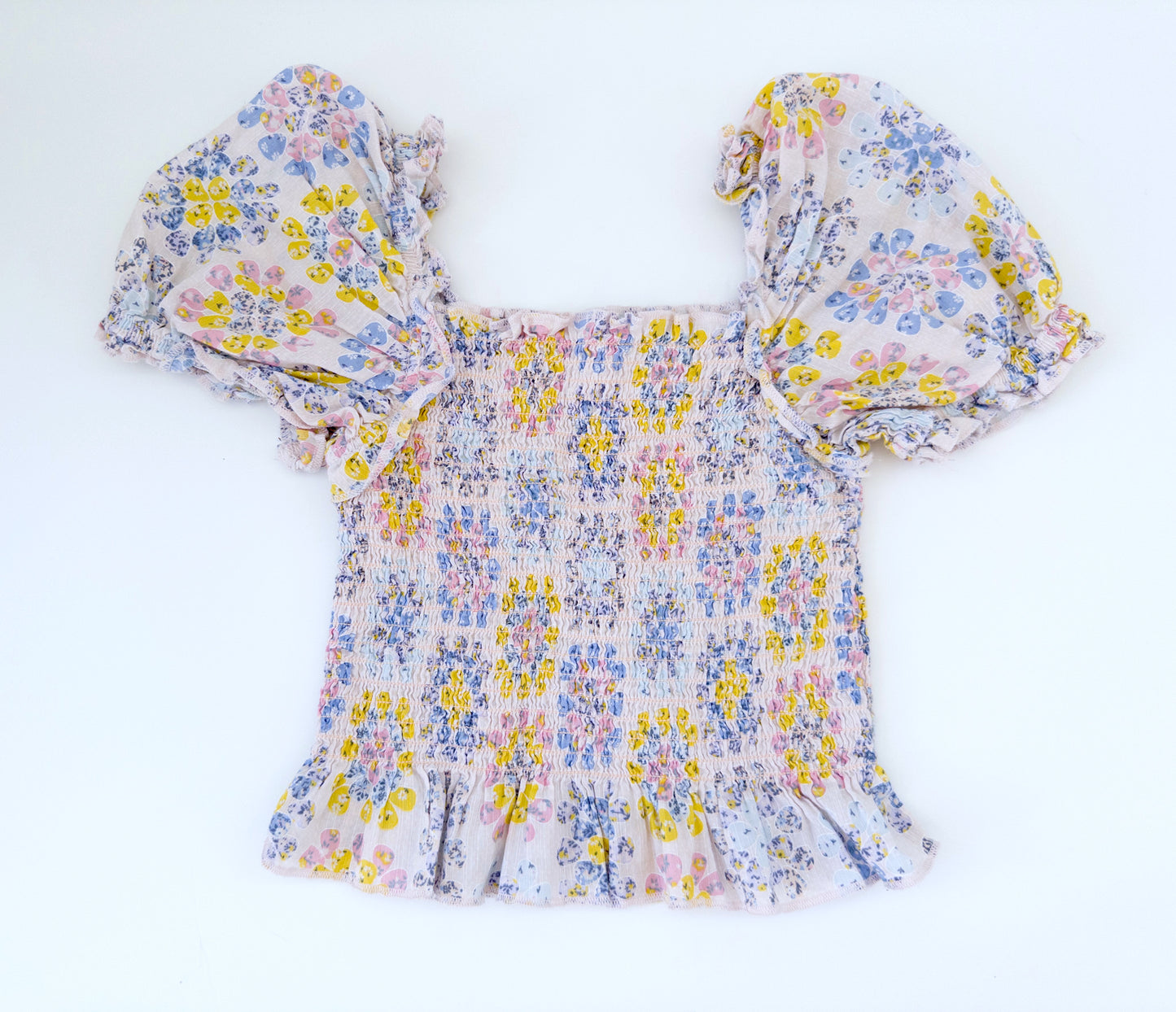 #88 Wonder Nation Floral Pink/Blue/Yellow Top Girls Size S (6/6x)