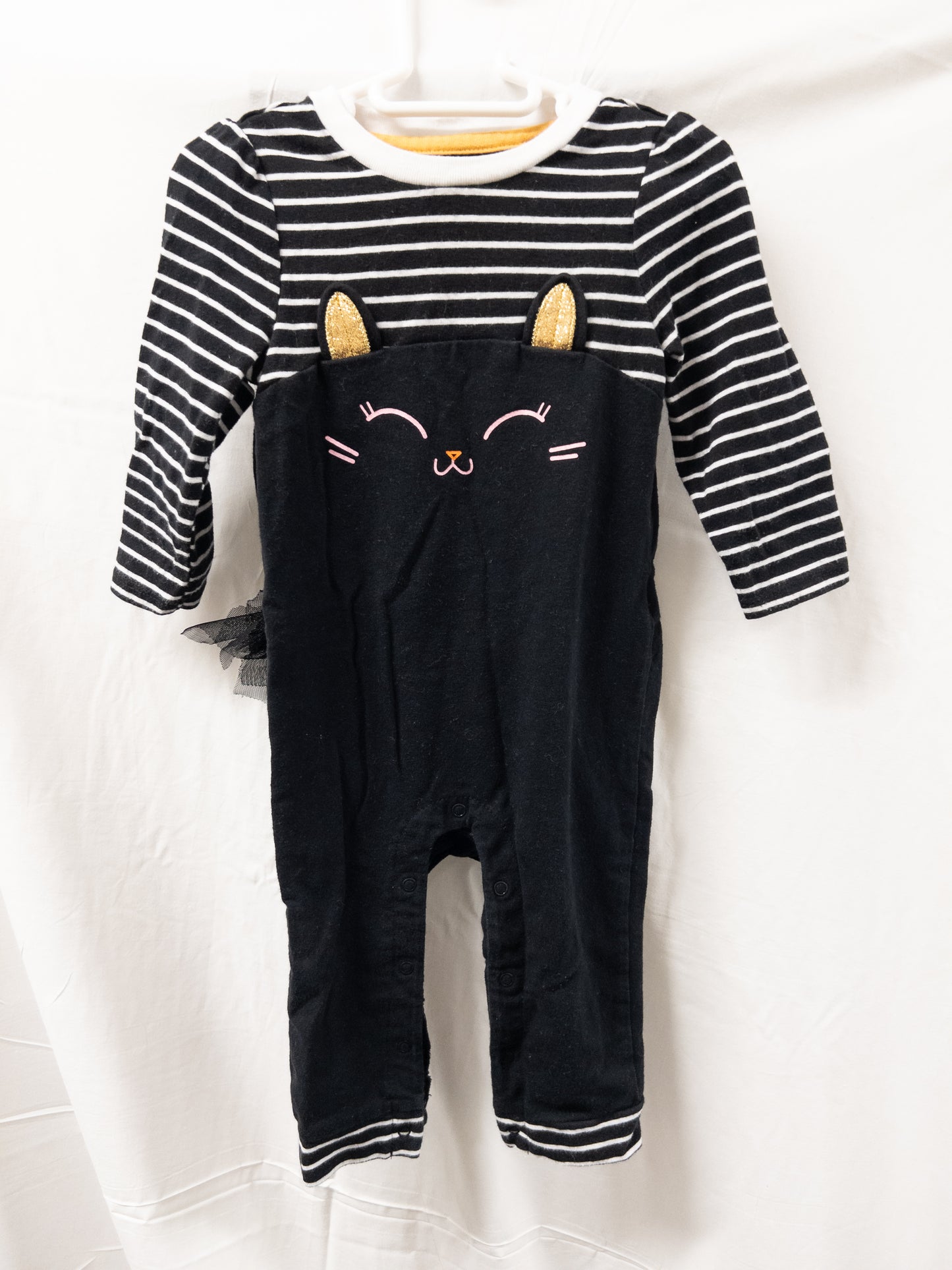 #151 6-9 month girls cat and jack black cat long romper with ruffle butt