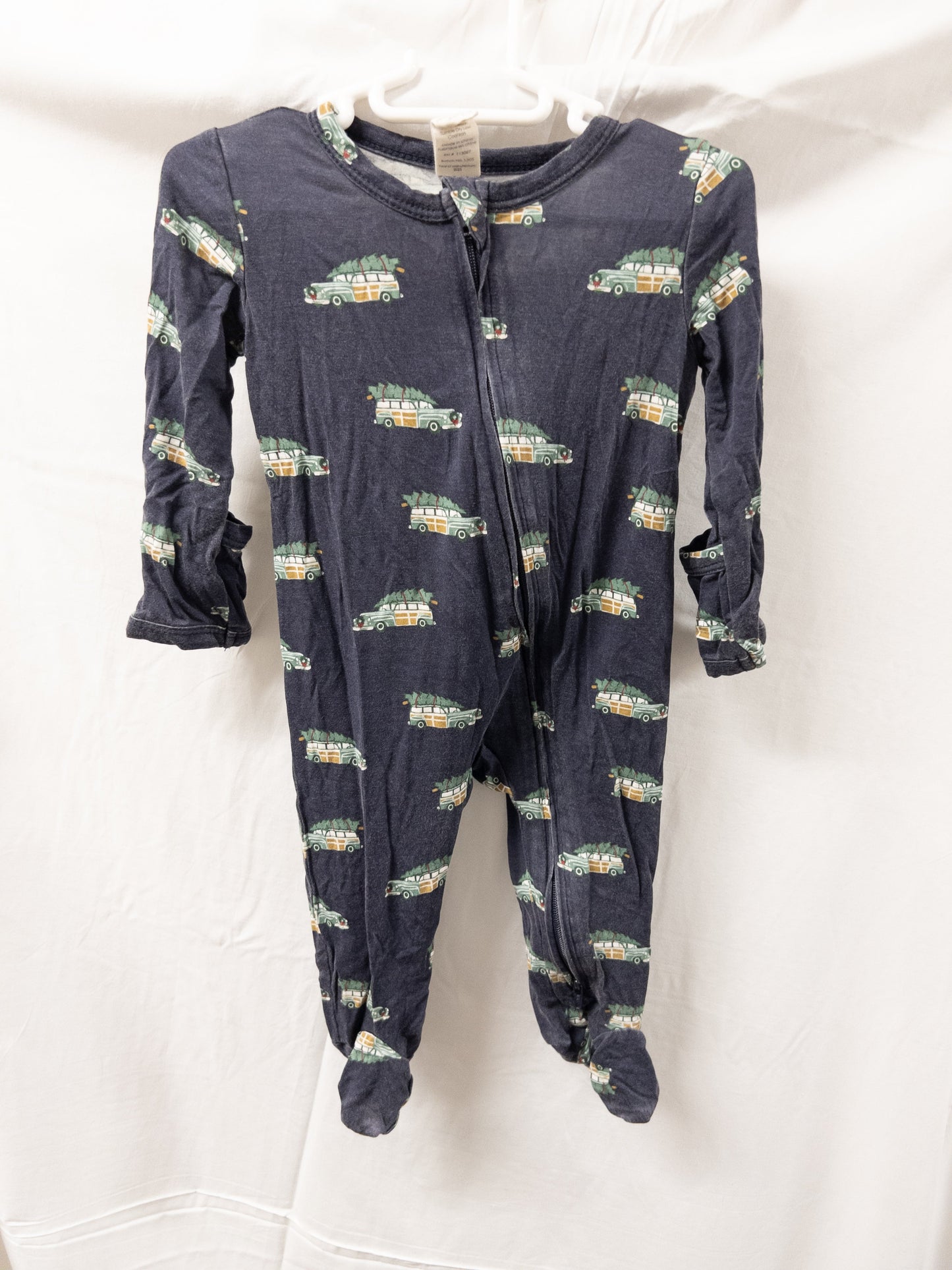 #151 boys 3-6 month Kate Quinn Christmas pajamas with cars and Christmas trees EUC