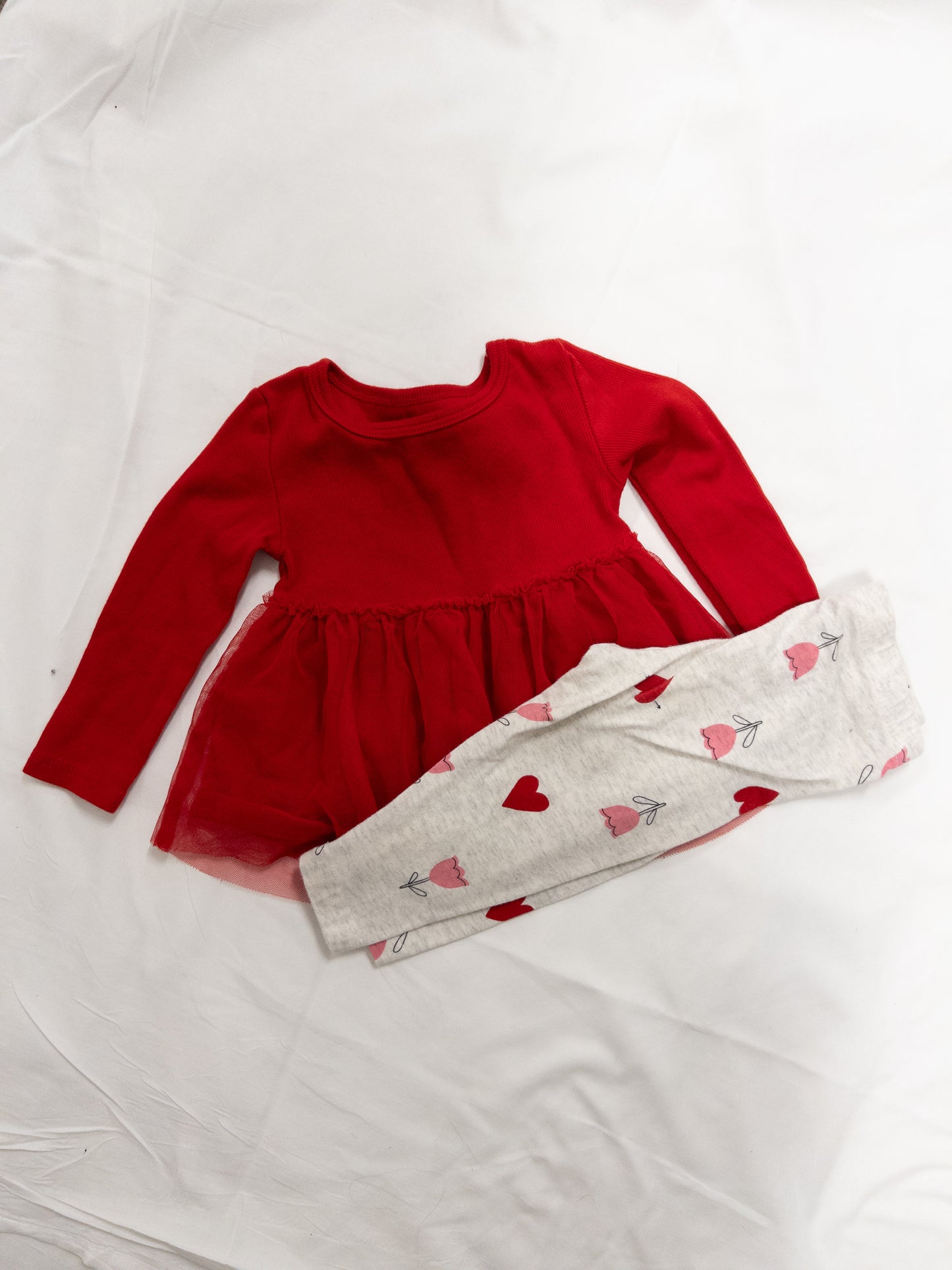 #151 girls carters heart pants and red tutu shirt set. 9 months EUC