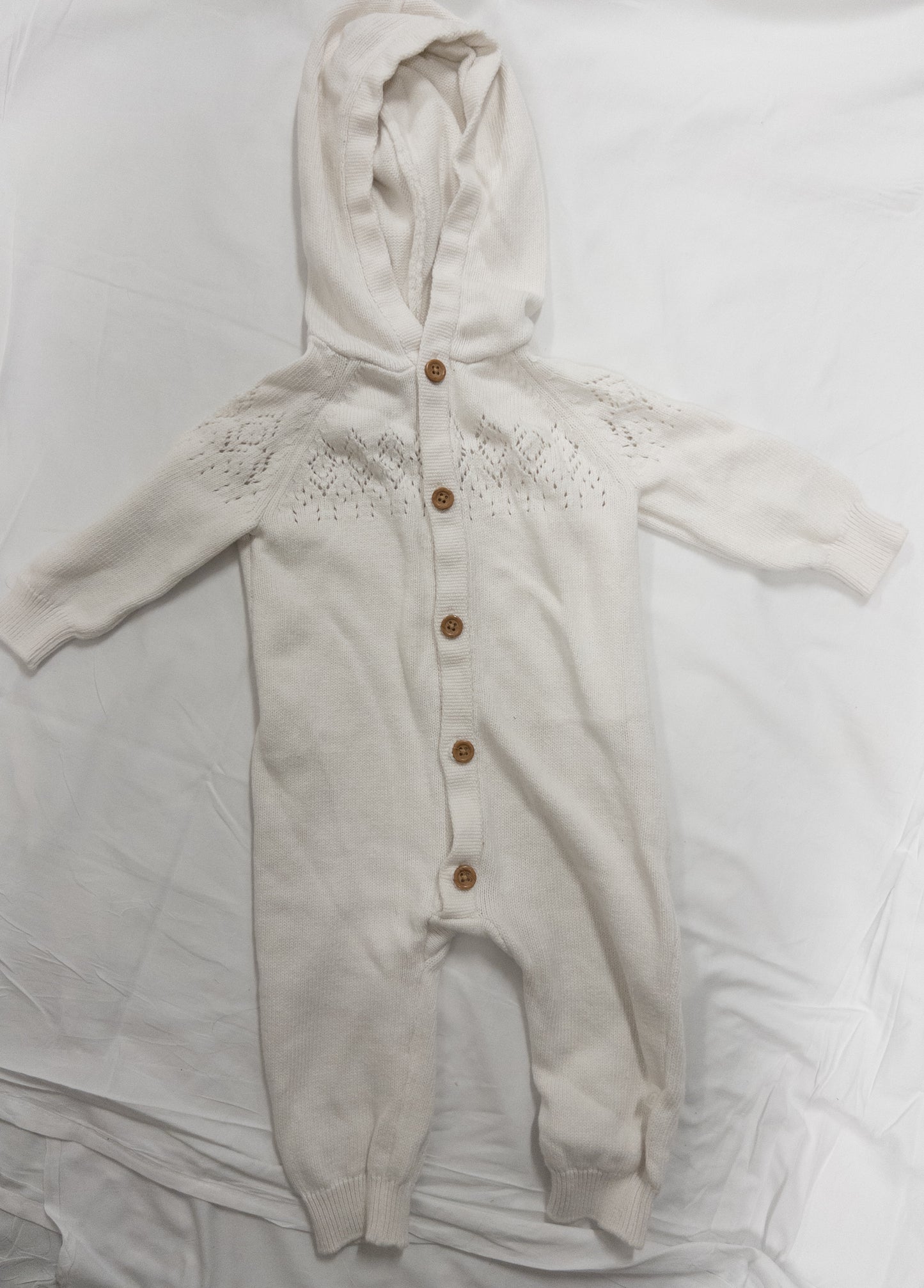 #151 gender neutral white sweater one piece. 9 month from carters