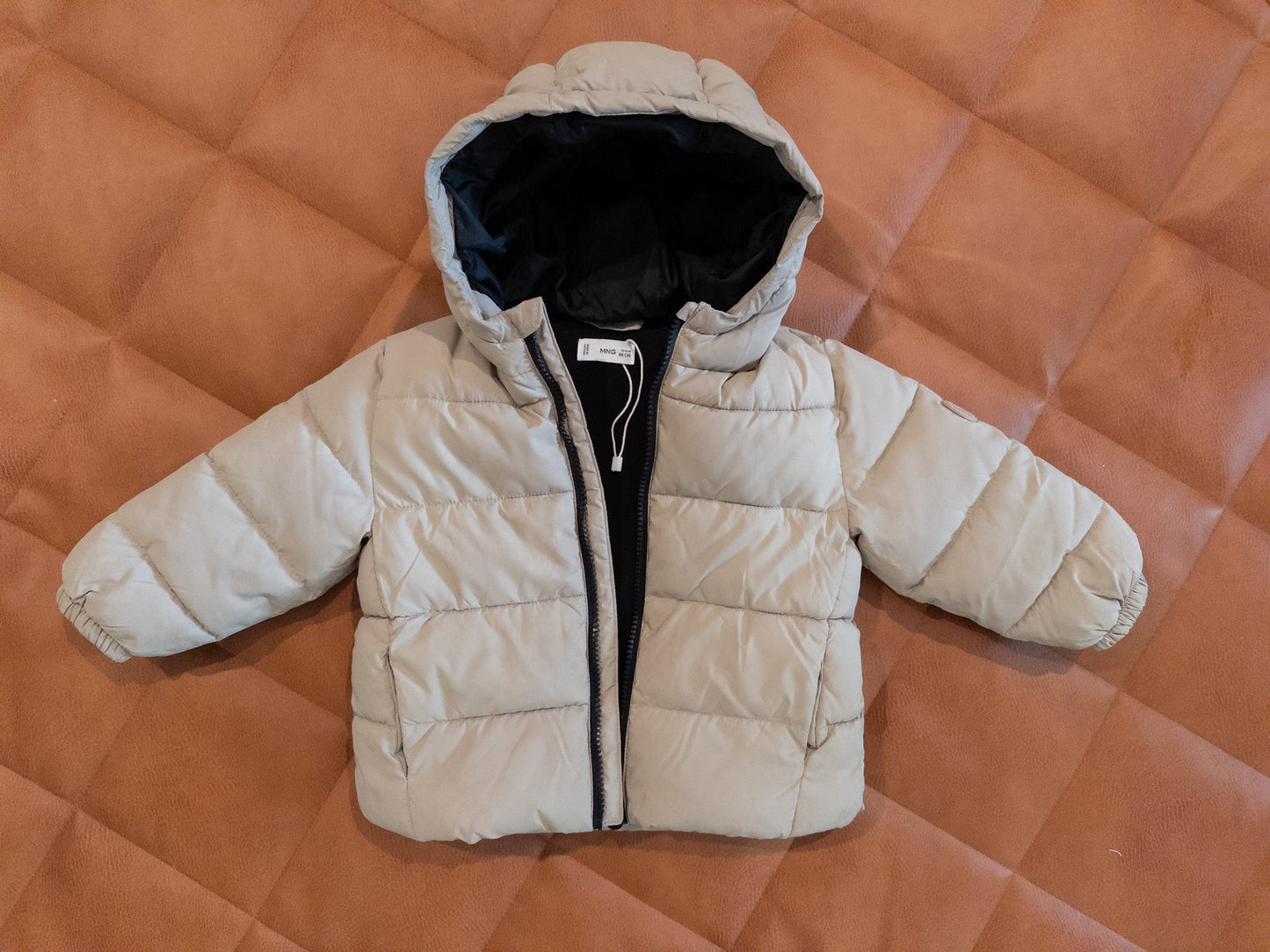 #152 Mango 12-18m beige puffer coat - EUC
