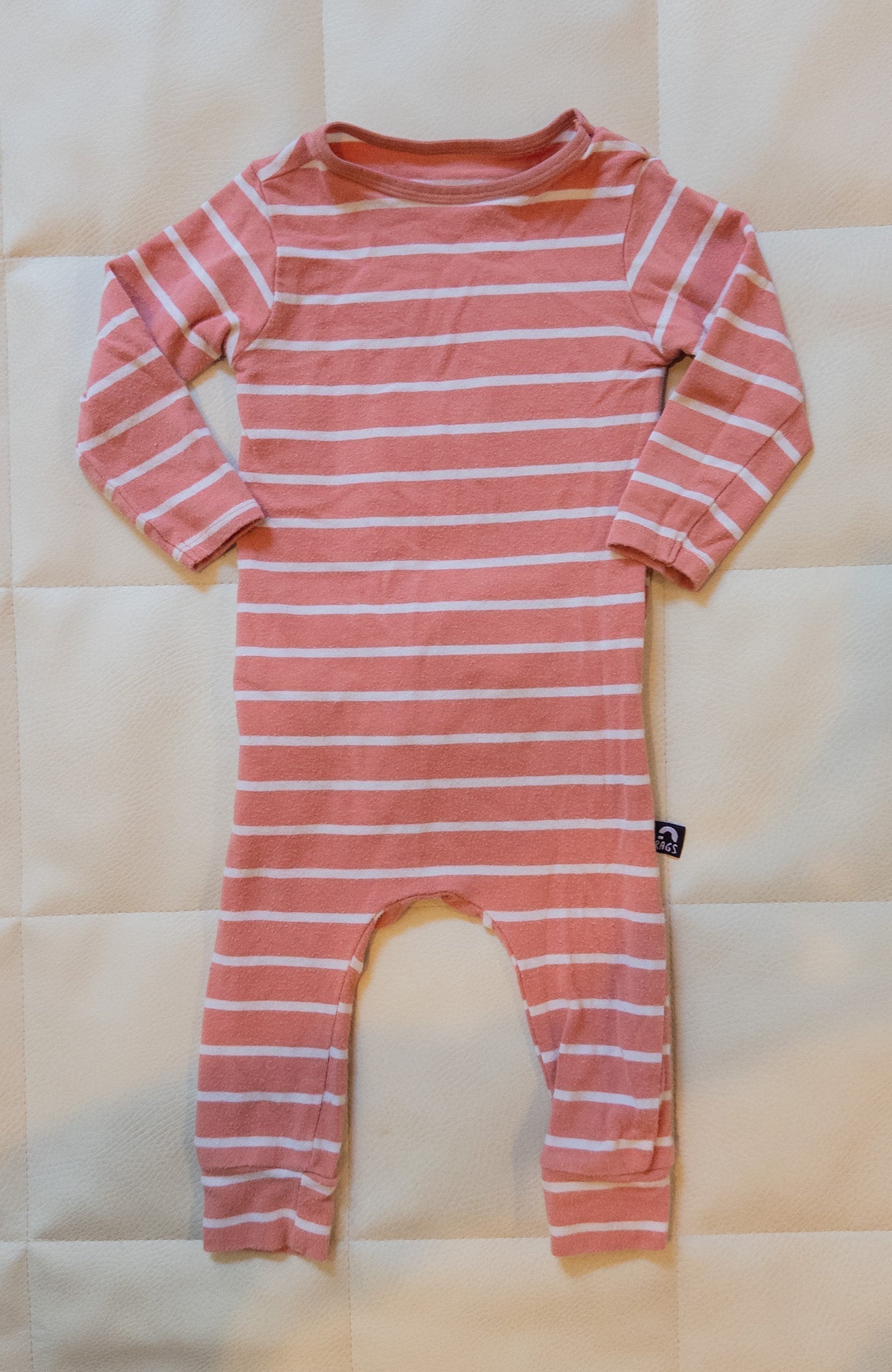 #151 Rags 3-6m peek-a-booty long sleeve jumper, pink stripes - VGUC