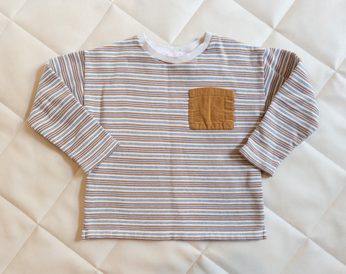 #37 Zara 4T boys striped long sleeve pocket shirt - EUC