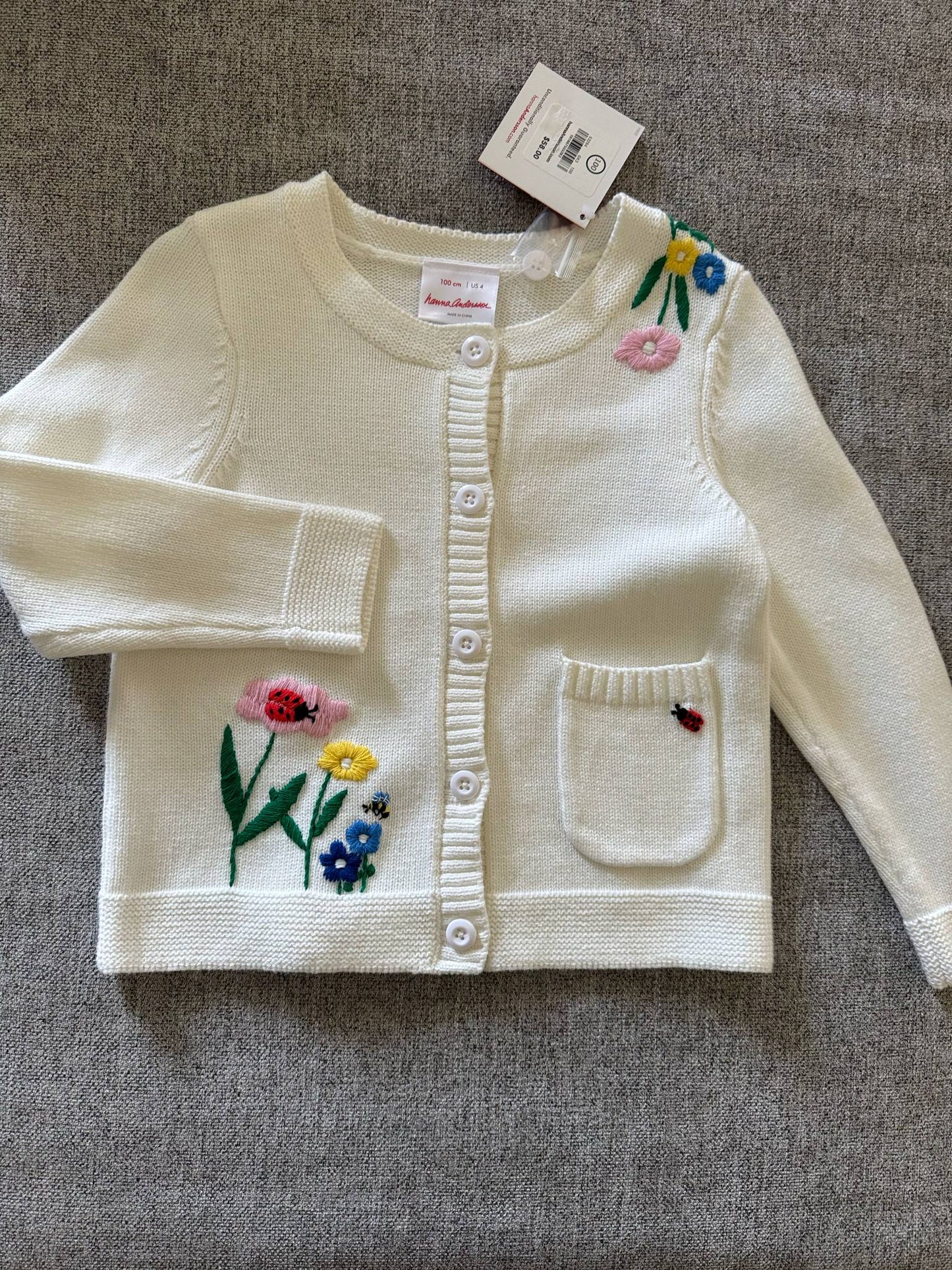 REDUCED #92 Girls size 4 t NEW Hanna andersson white spring flower button sweater