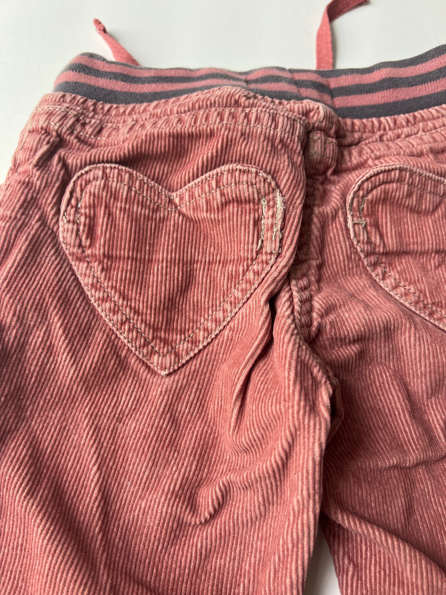 #180 Girls 4Y Mini Boden Pink Heart Pocket Corduroy Pants with Adjustable Waist