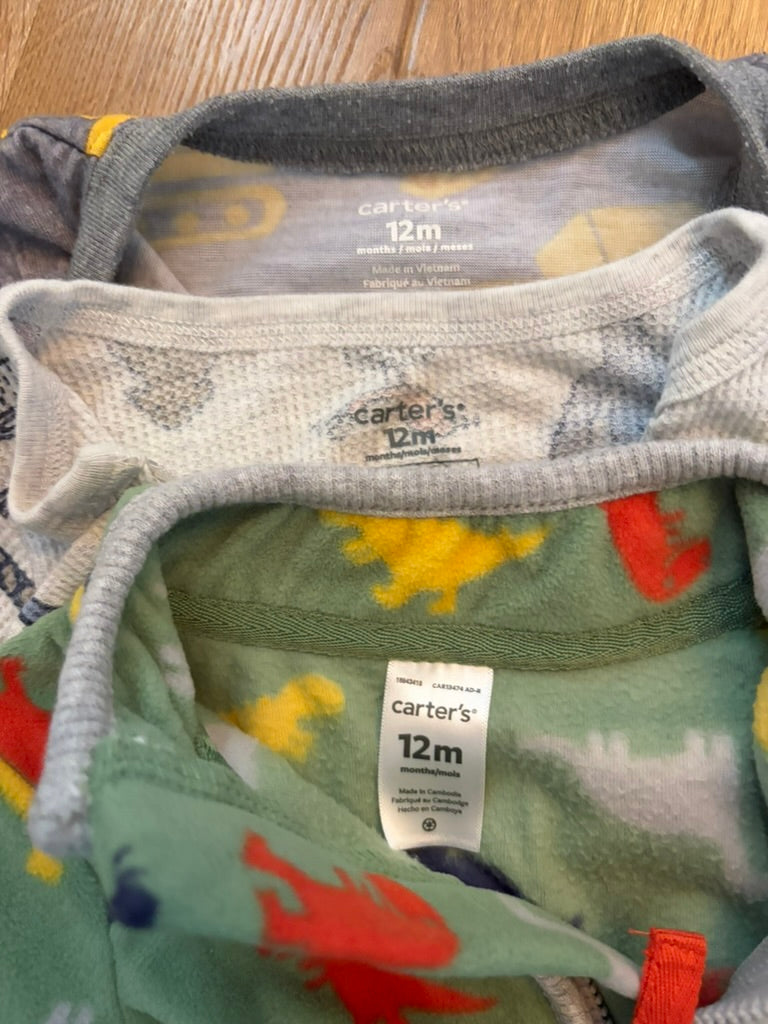 #6 - Carters Long-Sleeved Boys Pajamas (Set of 3) - 12 months