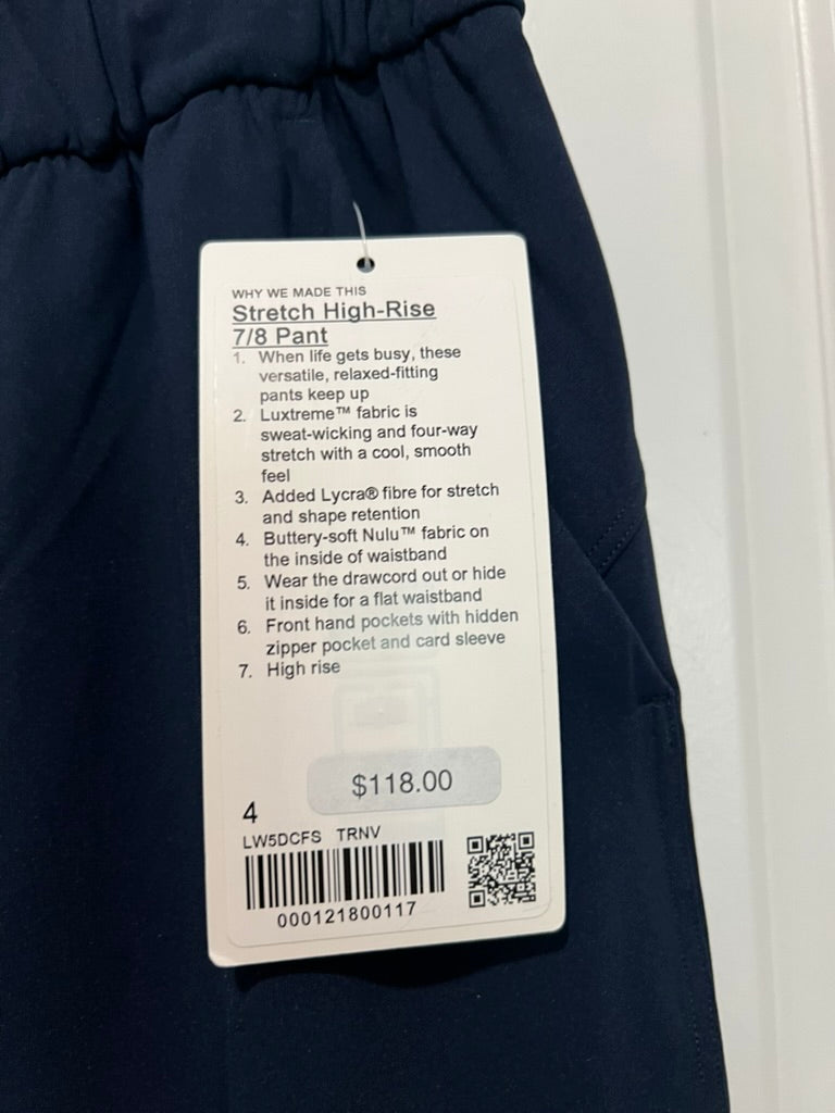 Seller 476 - Lululemon Stretch High-Rise 7/8 Pant Size 4 True Navy NWT $118