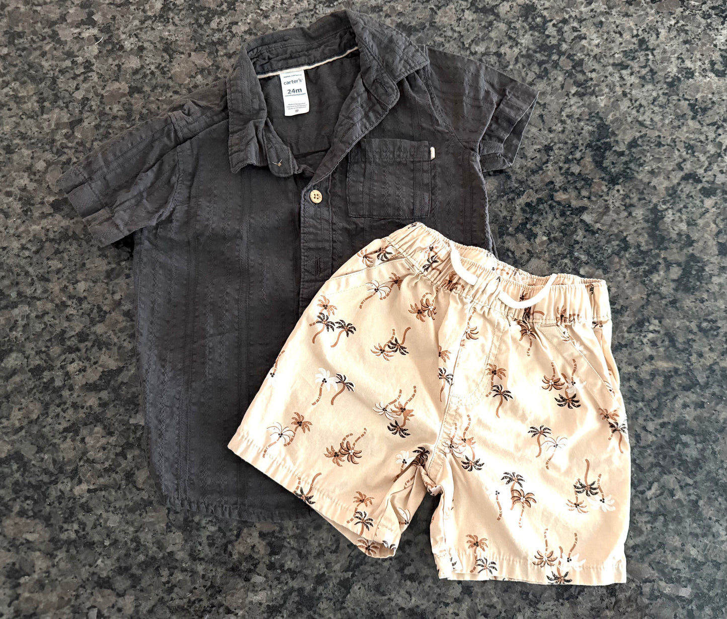 #42 Carters Boys 24M Brown Button Up and Shorts
