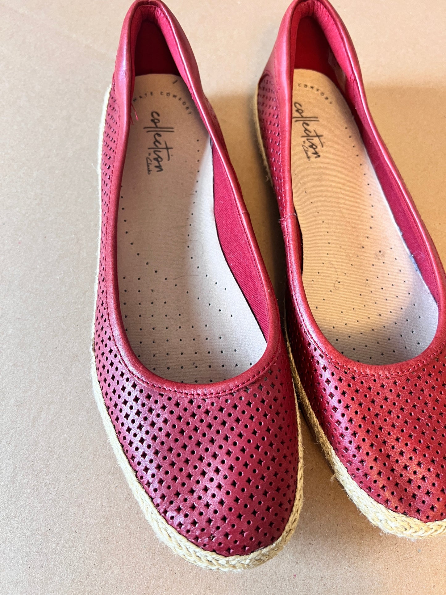 #176 - Clarks women’s red leather espadrilles | 9.5M
