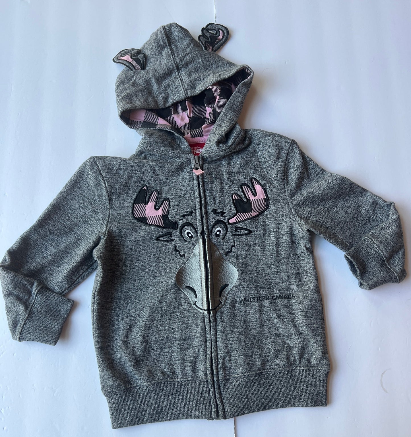 #180 Girls 4T Northern Pink Buffalo Check Moose Hoodie (2 available)
