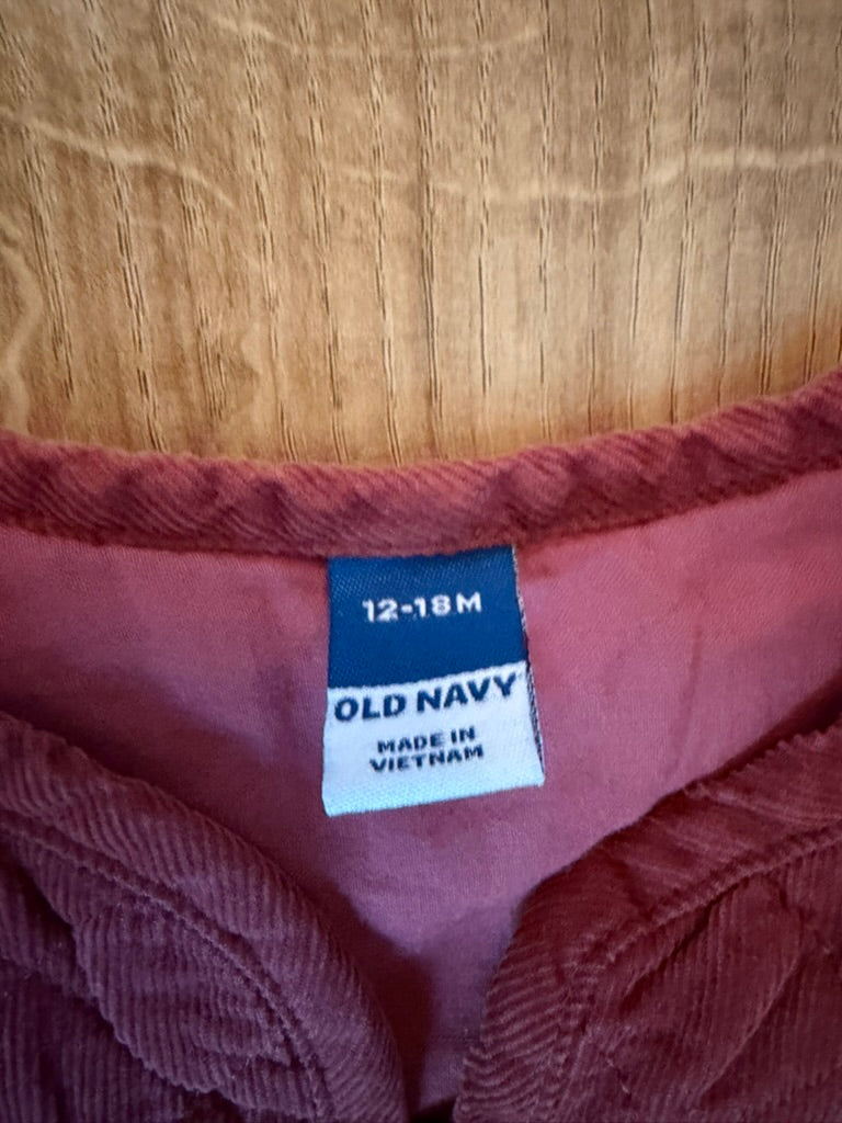 #6 - Old Navy Girls Burgundy Corduroy Jumpsuit - 12-18 months