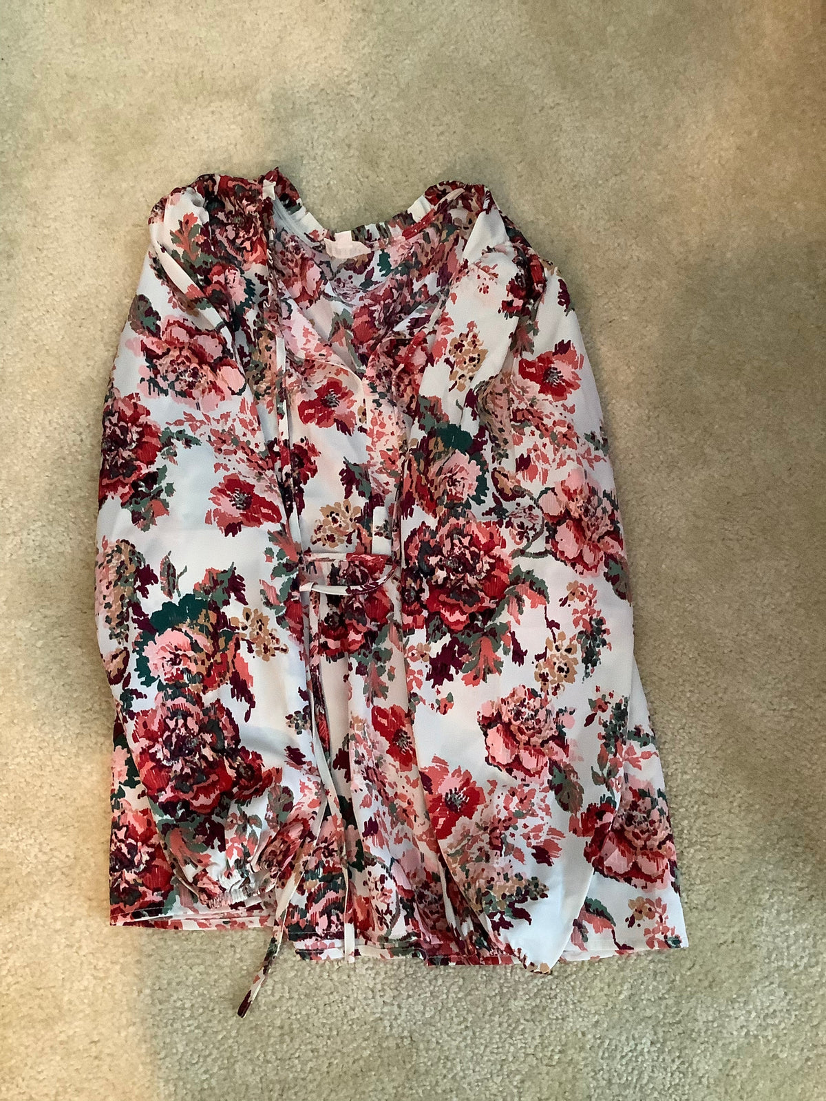#130 Bibi Floral Blouse with Tie Neck Sz M