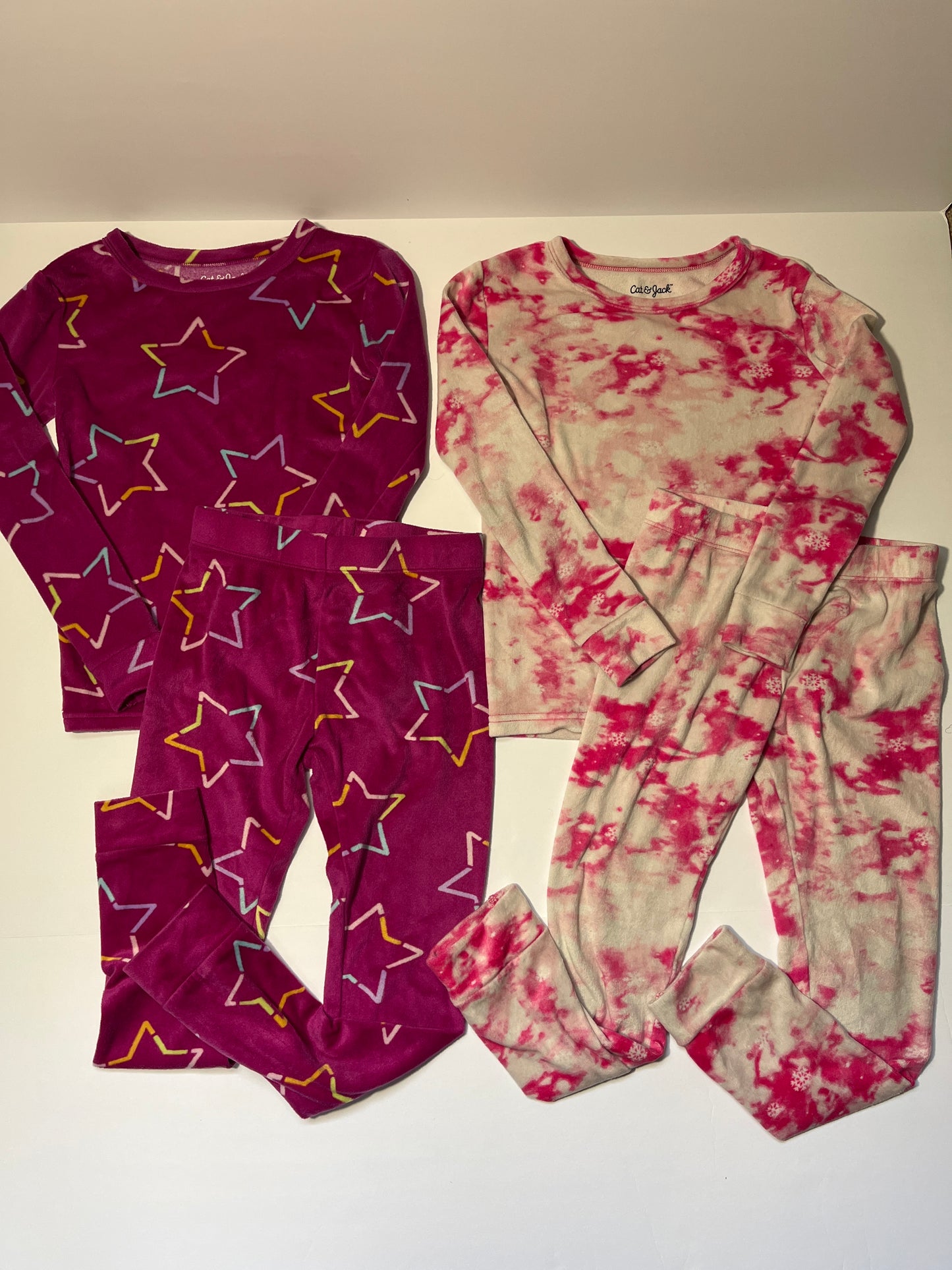 #150 girls cat and jack size 6 super soft pajamas pink stars and pink marble