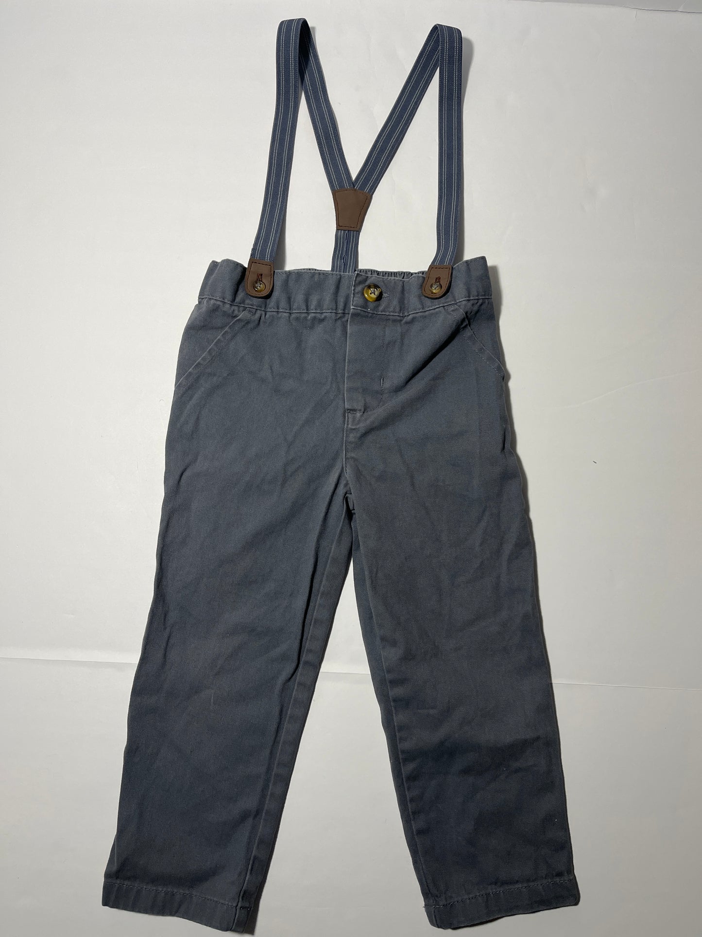 #150 boys size 3t simple joys grey khaki pants with suspenders