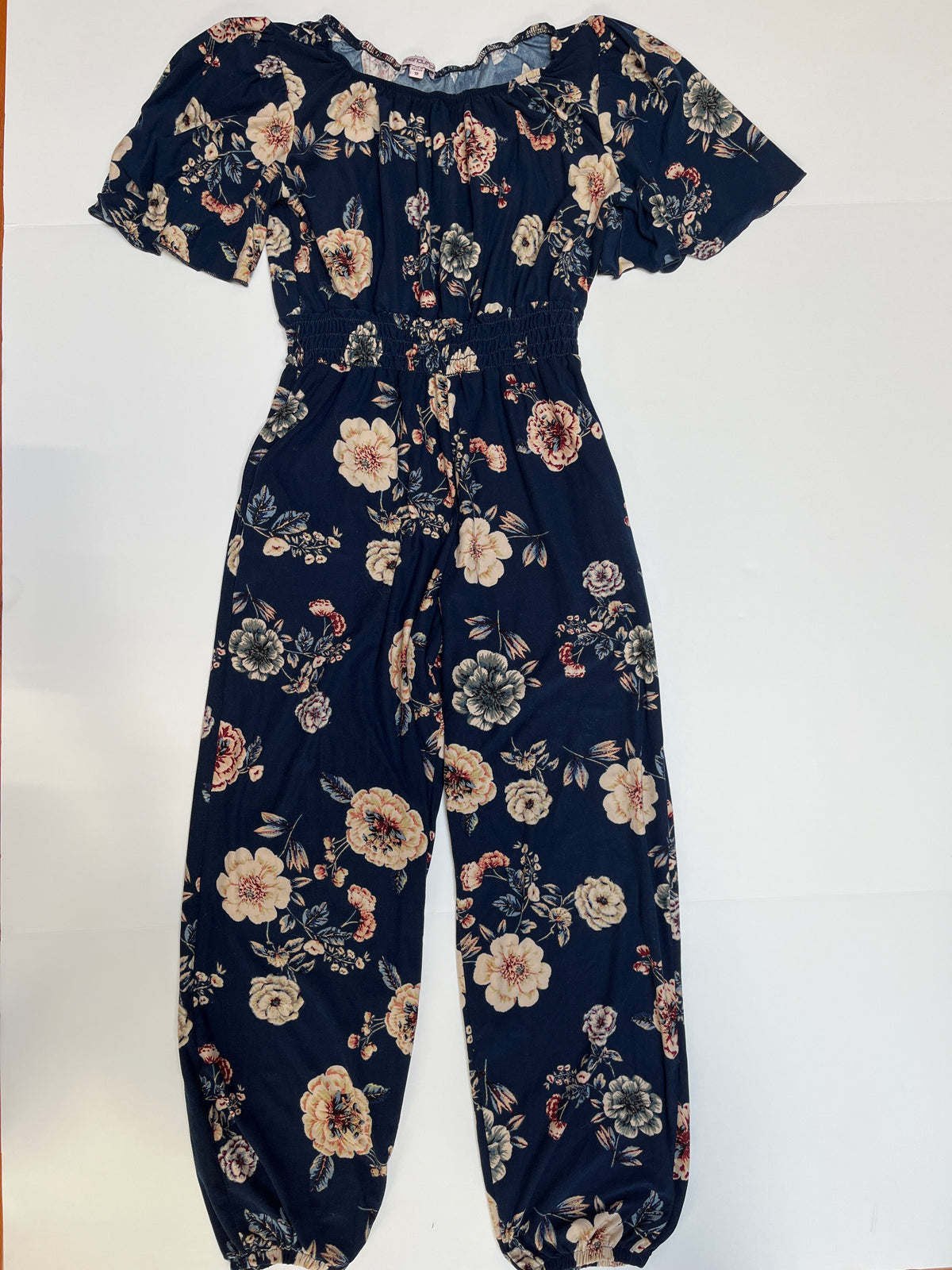 #150 girls 10 jumpsuit chenault girl navy floral