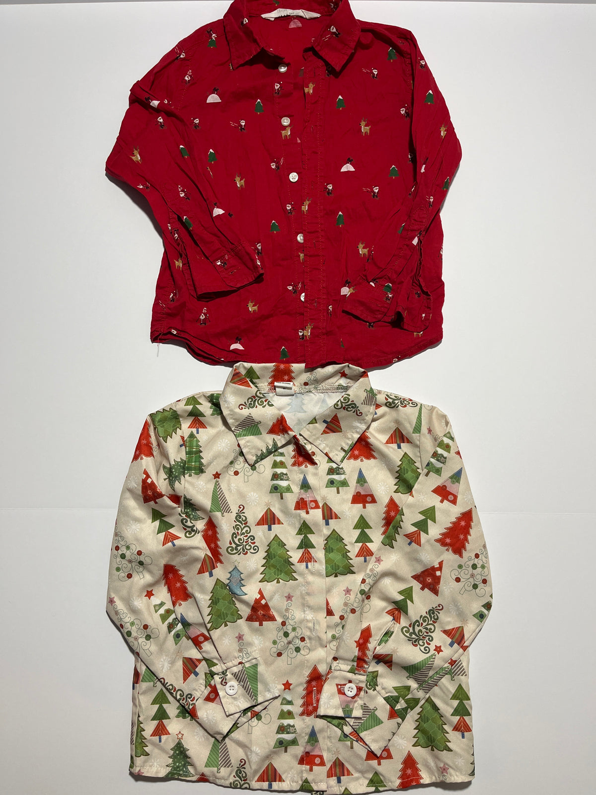 #150 boys hm and shein 5 button down holiday shirts red and beige