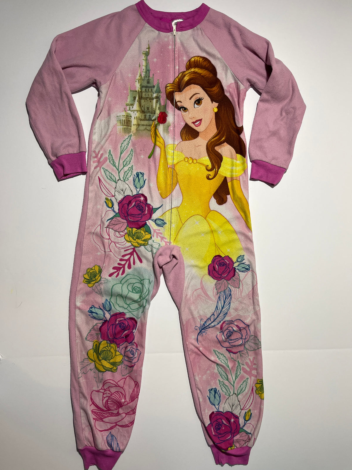 #150 girls 7/8 Disney princess fleece one piece footless pajamas belle