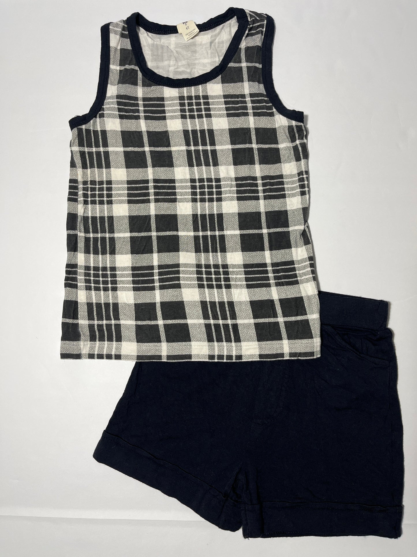 #150 REDUCED boys 4t Kate Quinn bamboo black plaid tank and shorts