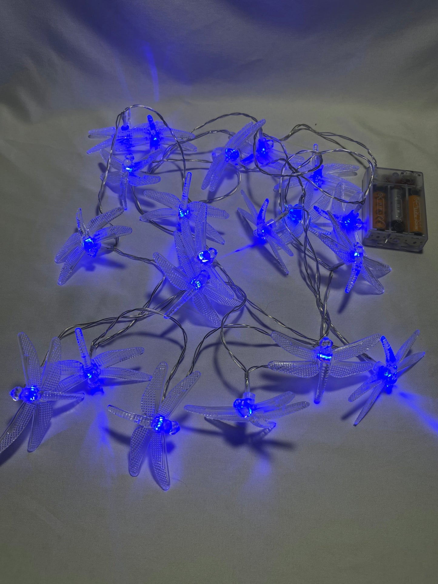 #150 reduced blue dragonfly string lights battery powered